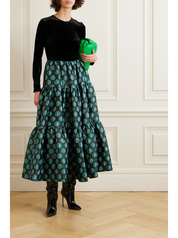 La DoubleJ Big tiered velvet and jacquard maxi dress
