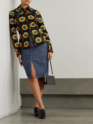 La DoubleJ La Comasca floral-print ruffle-trimmed crepe shirt
