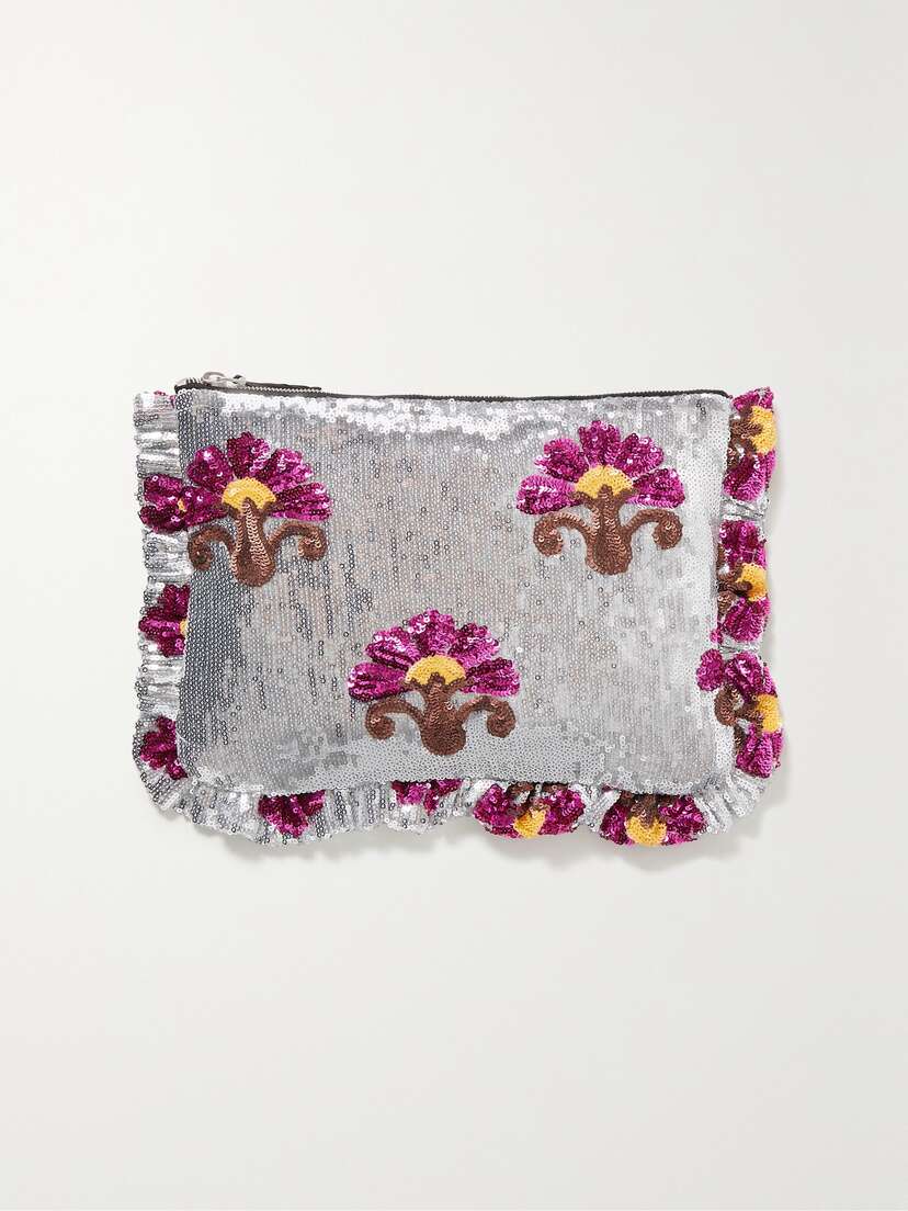 La DoubleJ Ruffled Sequined Tulle Clutch - - One size
