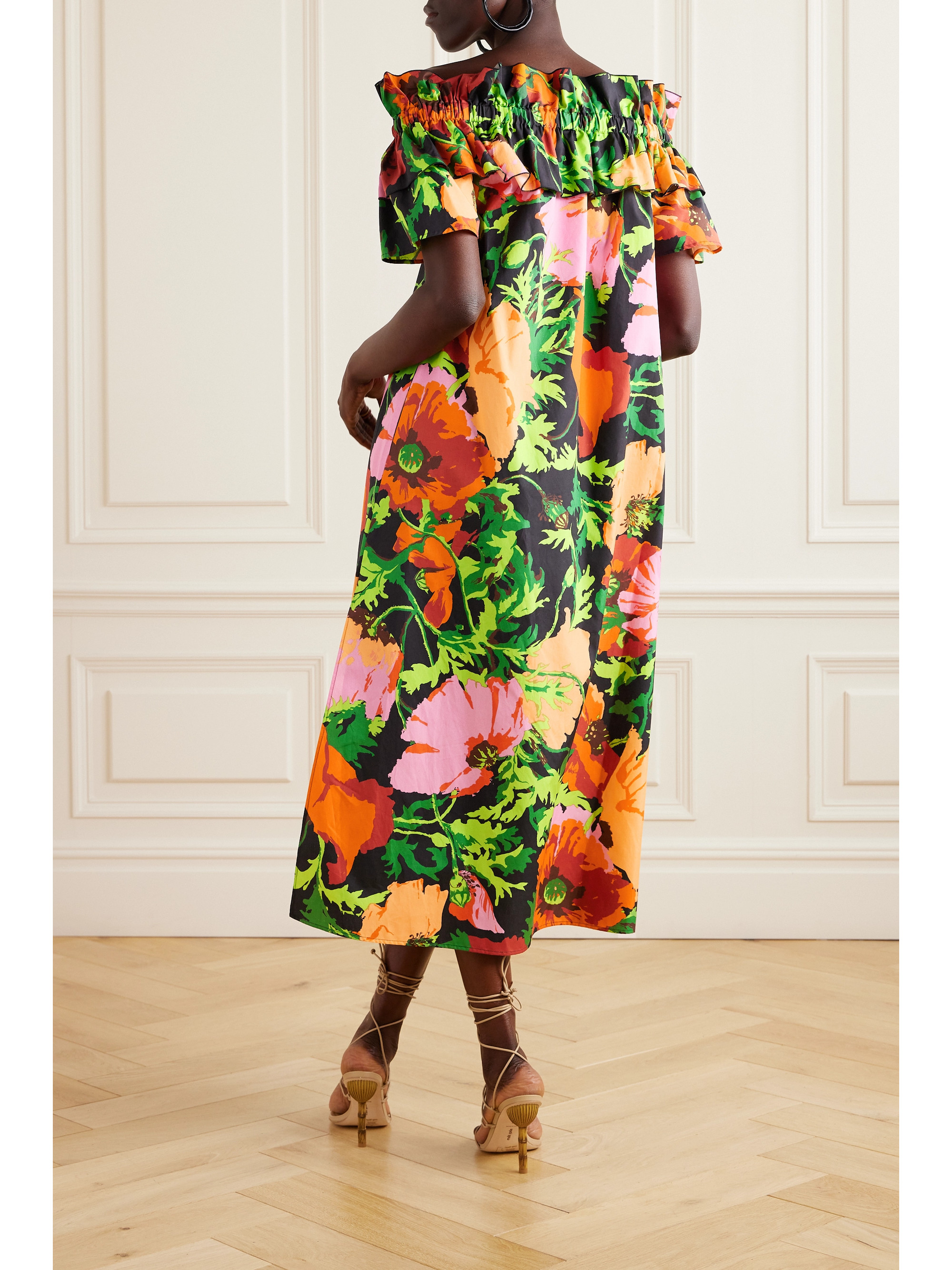 La DoubleJ Breakfast off-the-shoulder floral-print cotton-poplin midi dress thumbnail