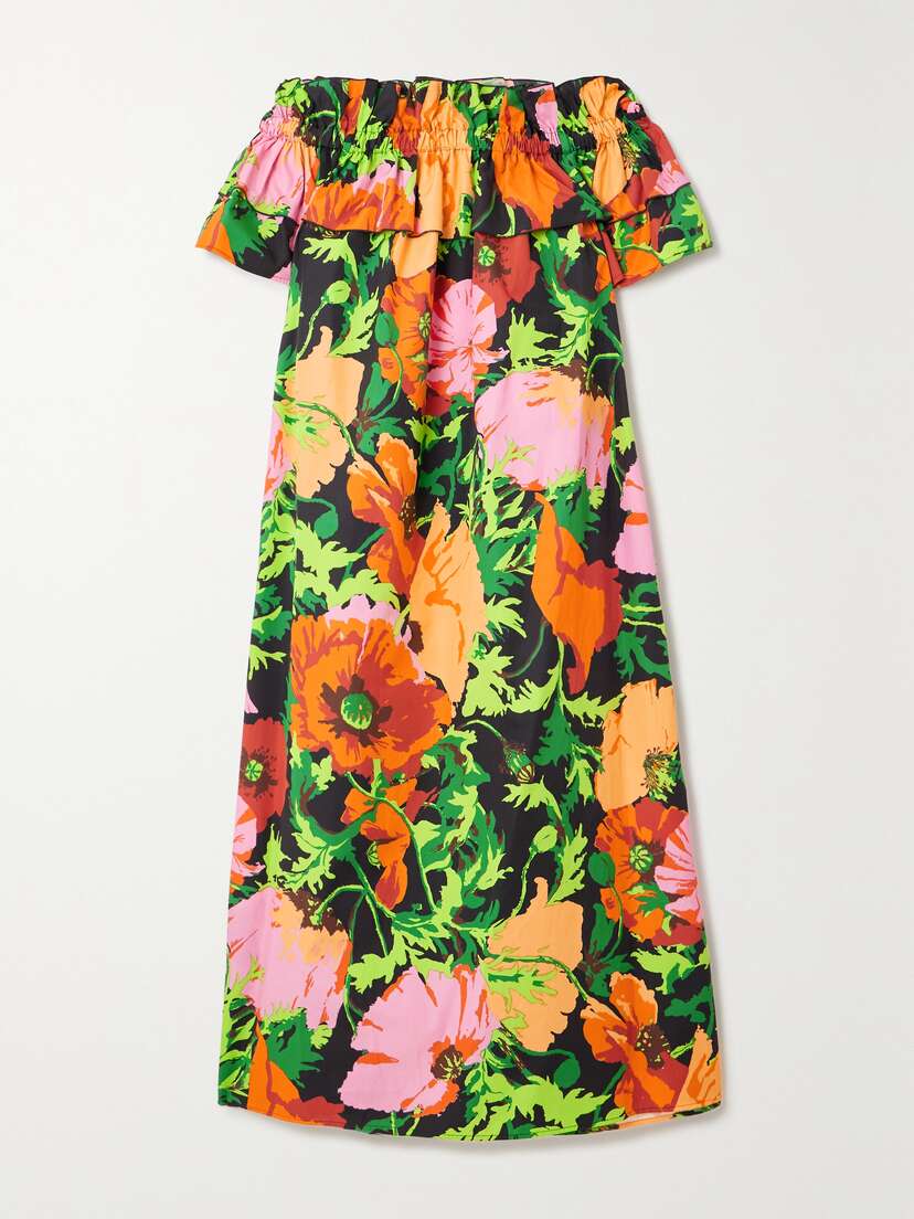 La DoubleJ Breakfast Off-the-shoulder Floral-print Cotton-poplin Midi Dress
