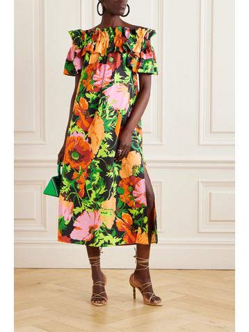 La DoubleJ Breakfast off-the-shoulder floral-print cotton-poplin midi dress