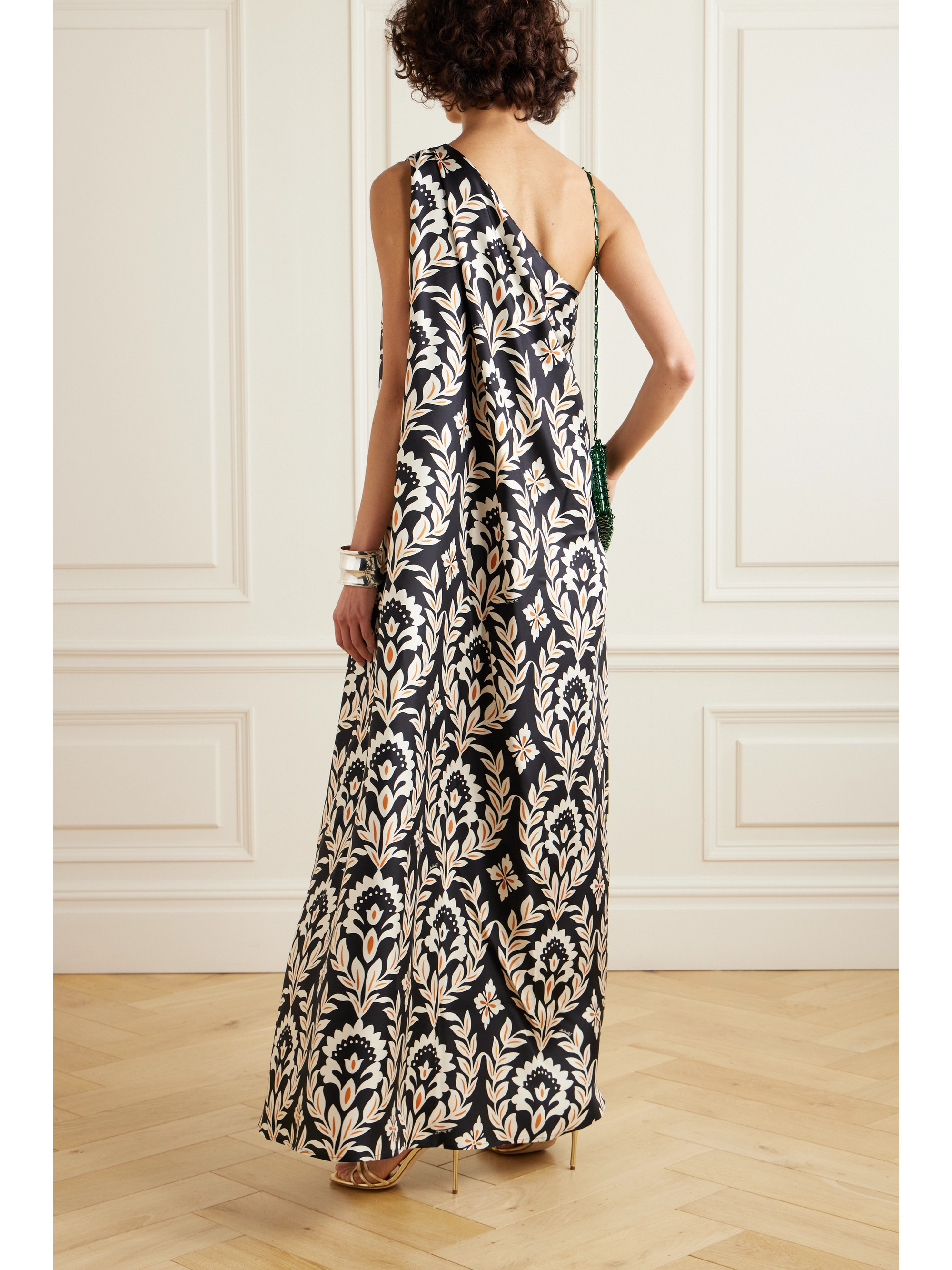 La DoubleJ Roy one-shoulder floral-print silk-twill maxi dress thumbnail