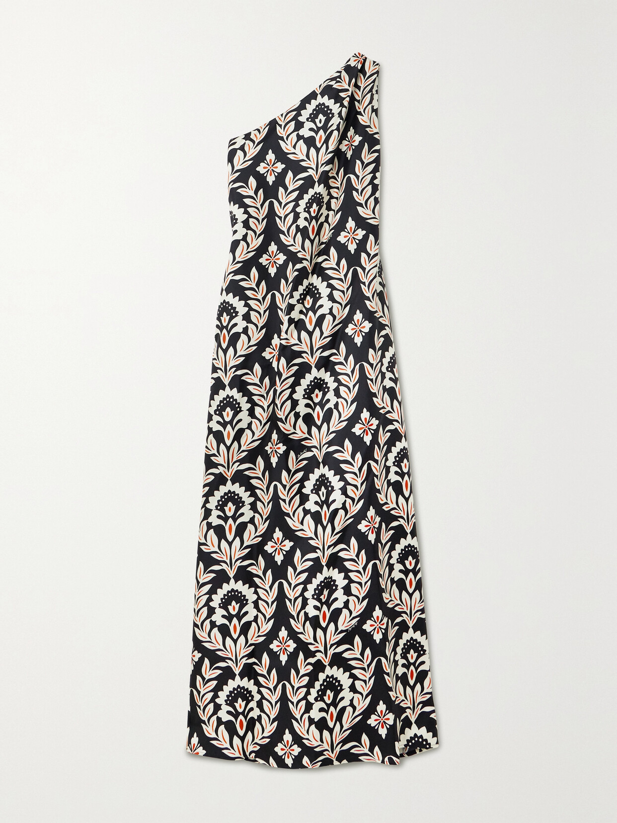 La Doublej Roy One-shoulder Floral-print Silk-twill Maxi Dress In Black