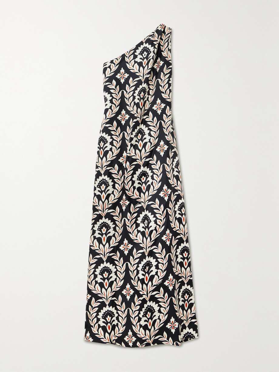 roy one-shoulder floral-print silk-twill maxi dress