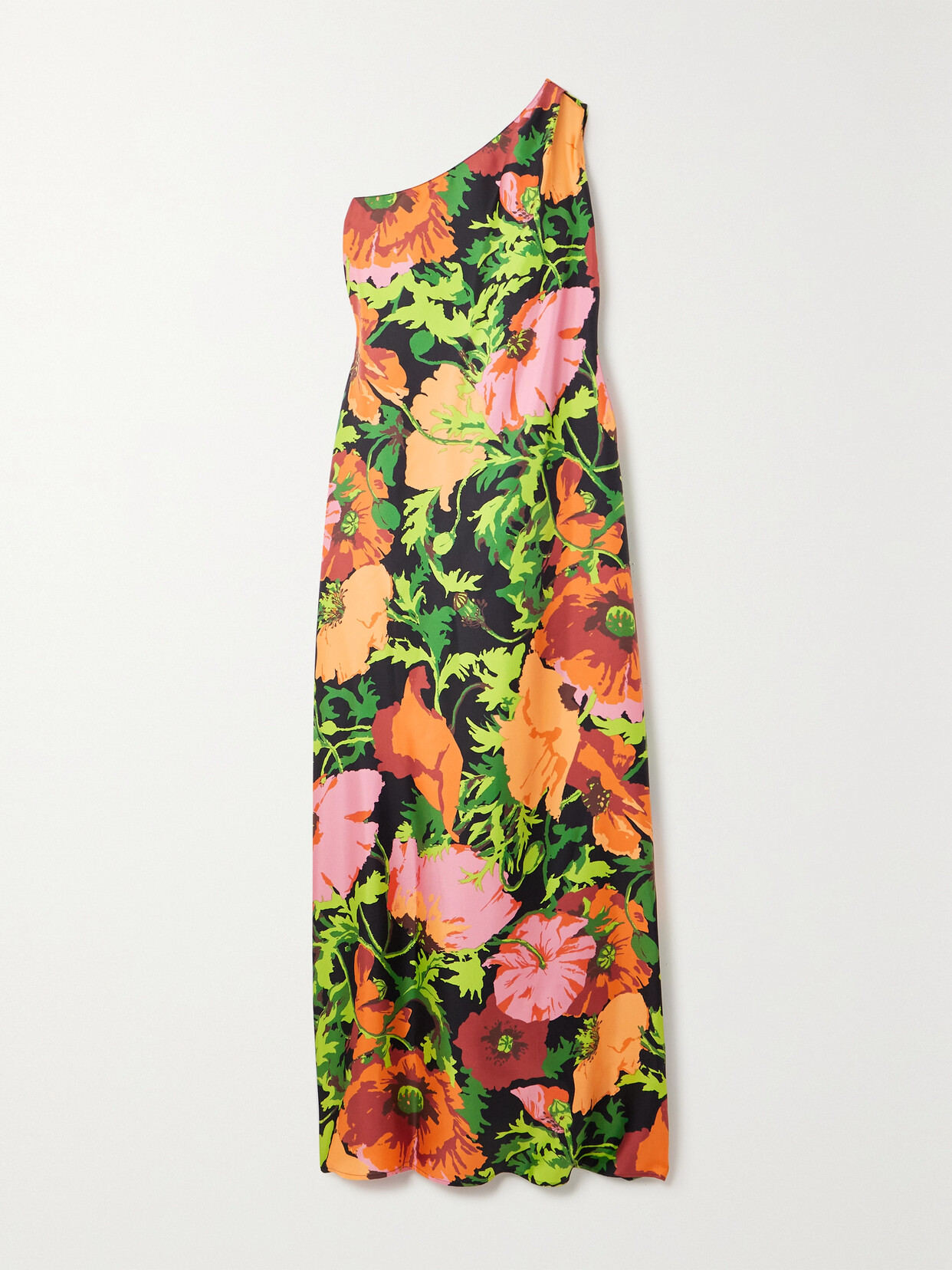 La Doublej Roy Floral One-shoulder Maxi Silk Twill Dress In Multi