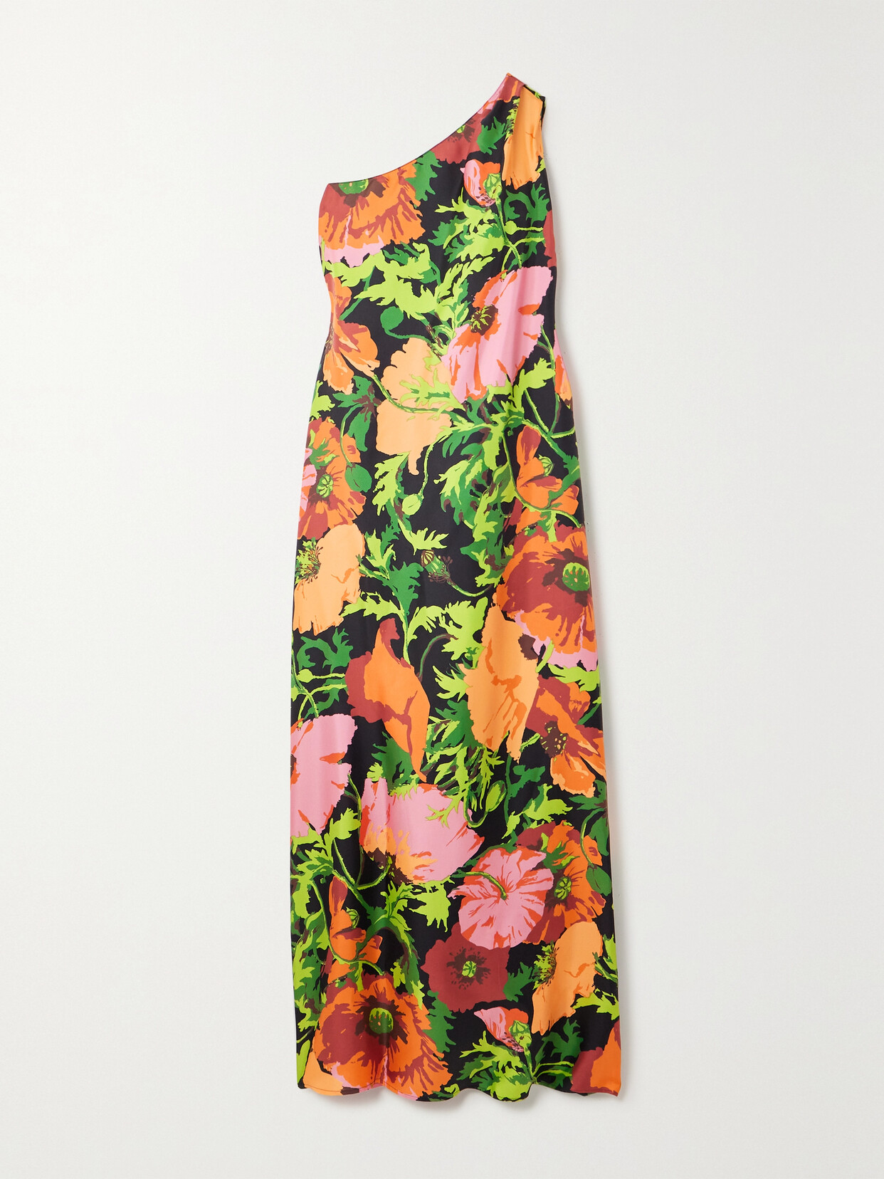 Shop La Doublej Roy One-shoulder Floral-print Silk-twill Maxi Dress In Multi