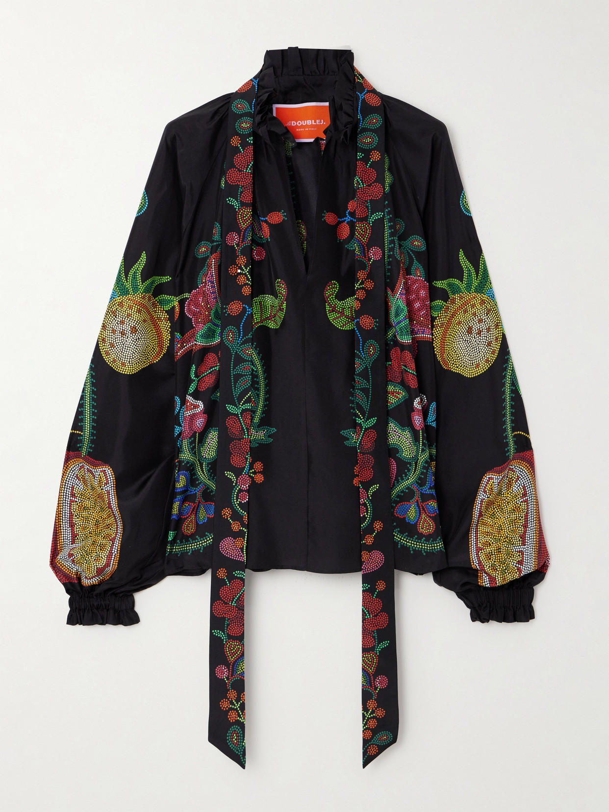 La Doublej Cerere Tie-detailed Printed Silk-voile Blouse In Black