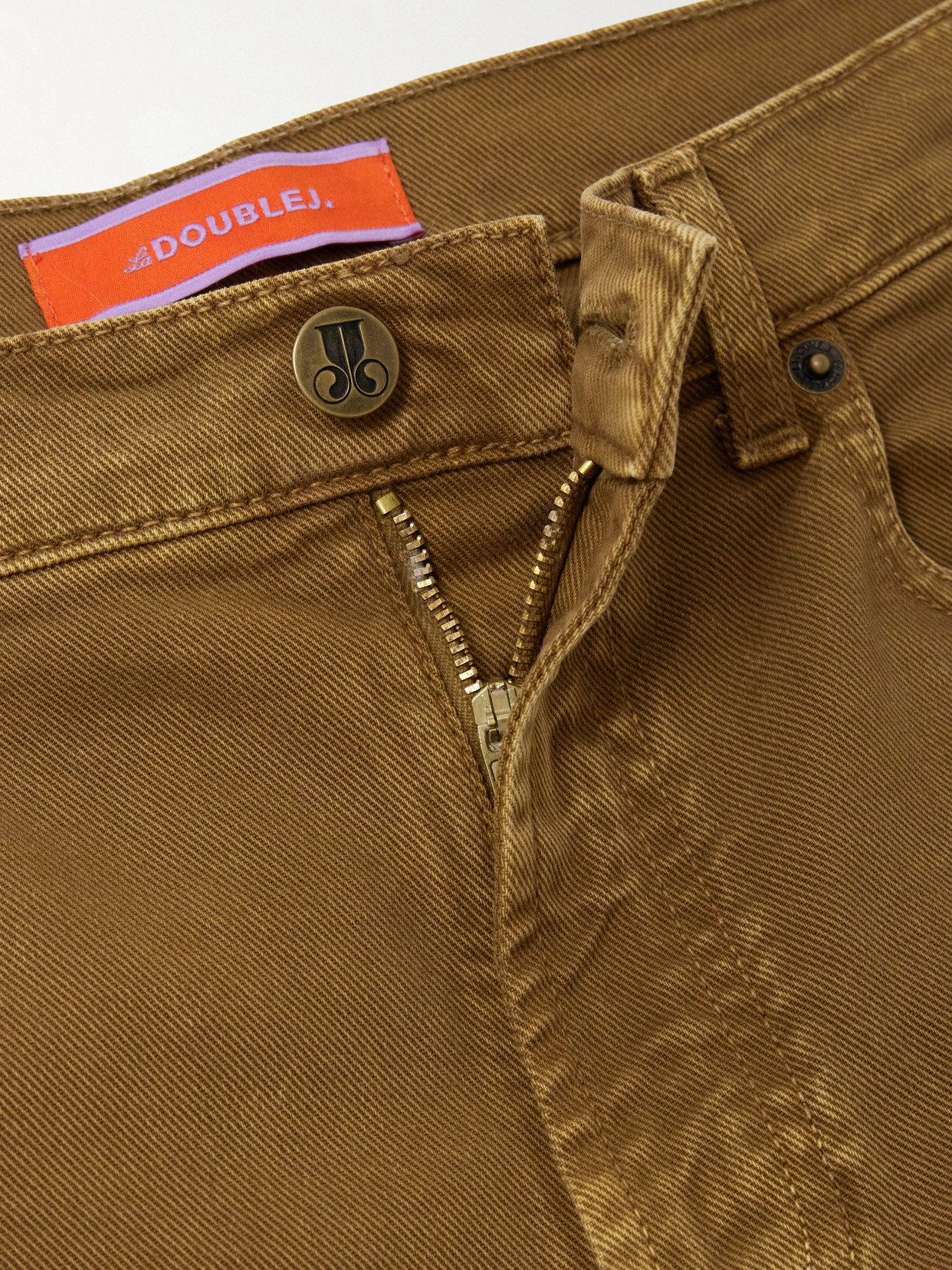 La Doublej Fancy Feather-trimmed Cropped High-rise Slim-leg Jeans In Green