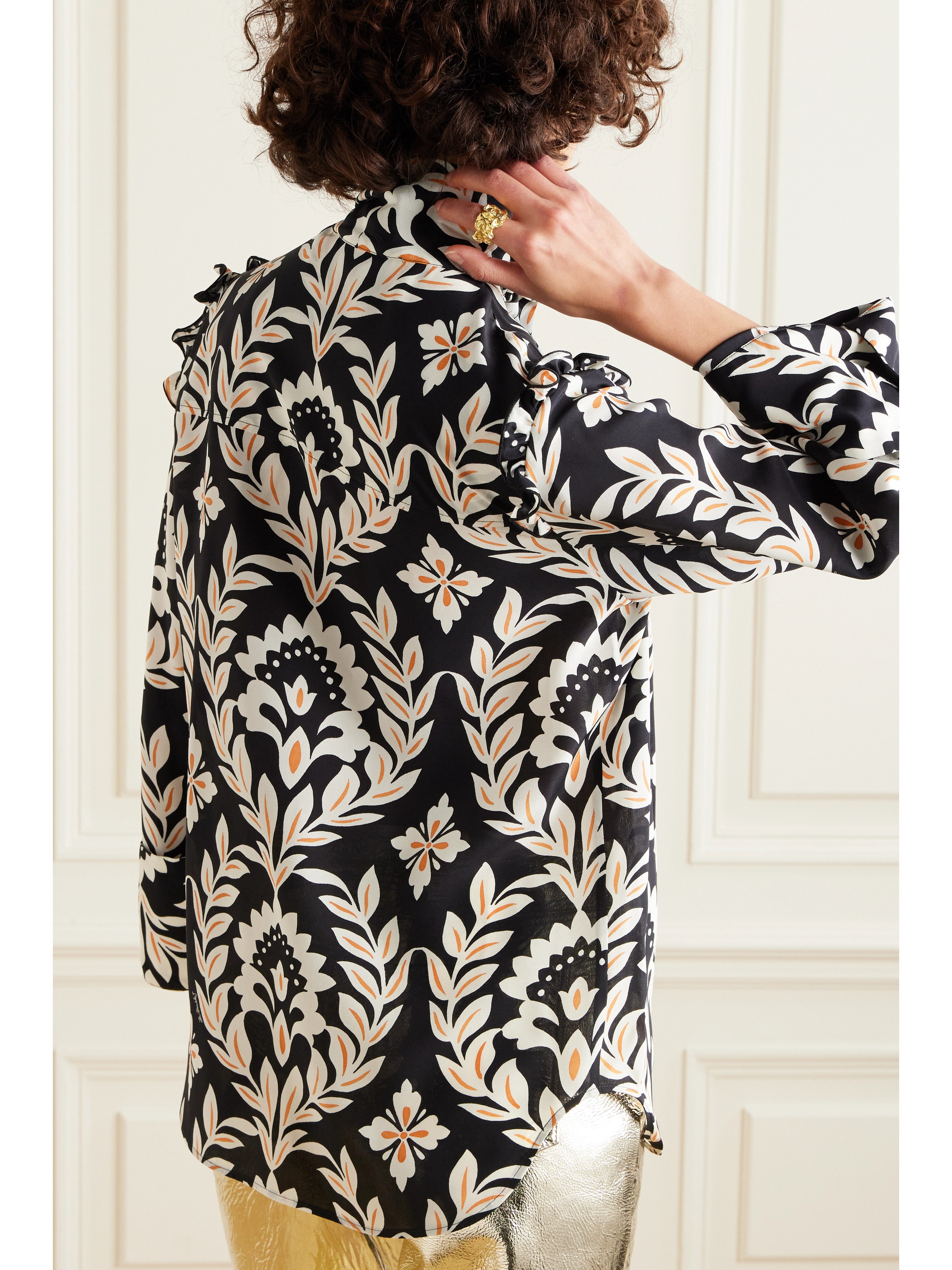 La DoubleJ Ascot pussy-bow printed silk crepe de chine shirt