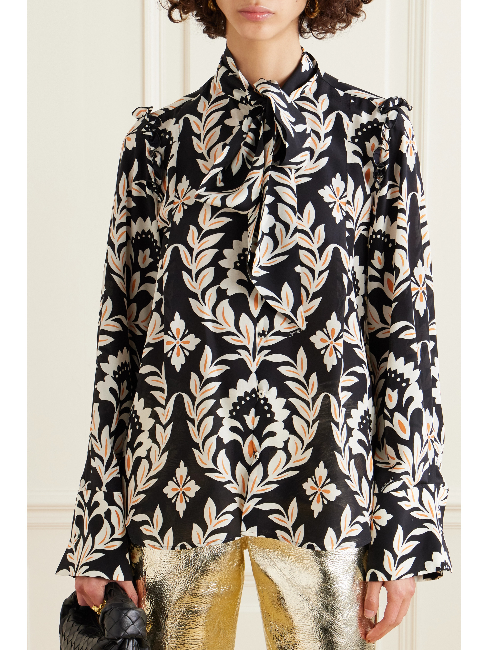 La DoubleJ Ascot pussy-bow printed silk crepe de chine shirt