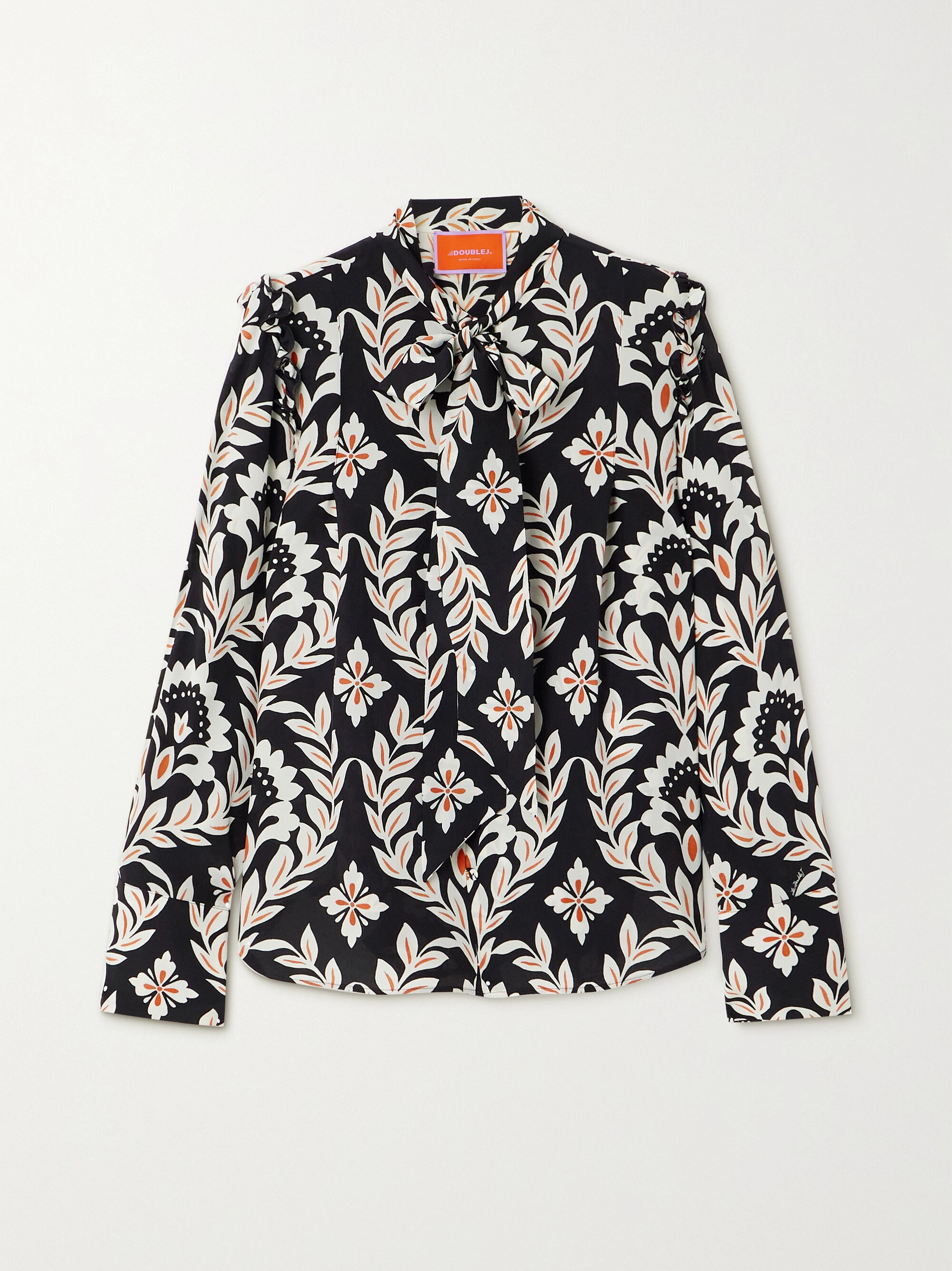La DoubleJ Ascot pussy-bow printed silk crepe de chine shirt