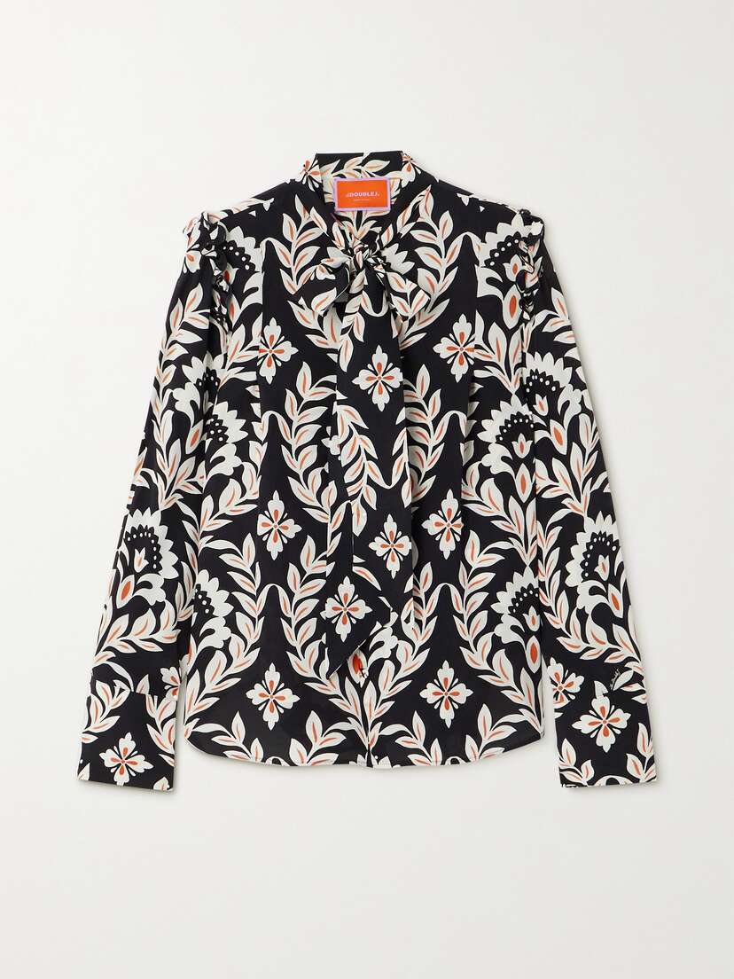 La DoubleJ Ascot Pussy-bow Printed Silk Crepe De Chine Shirt