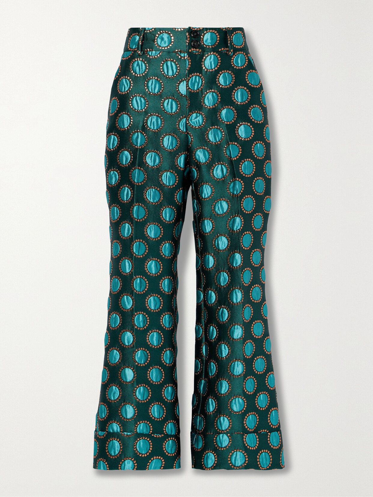 Shop La Doublej Hendrix Metallic Jacquard Flared Pants In Green