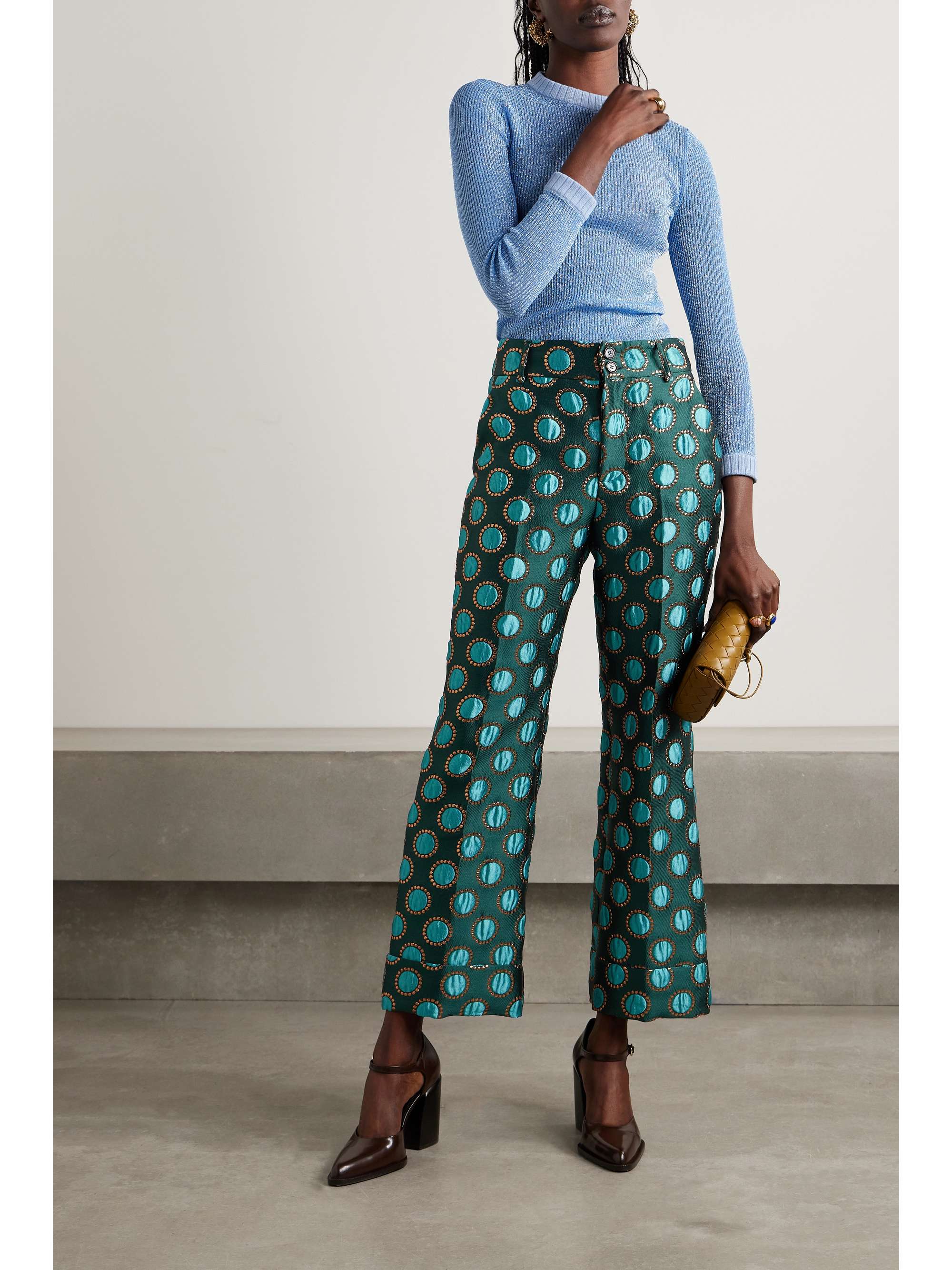 jacquard half flare pants (blue flower) – POPPY