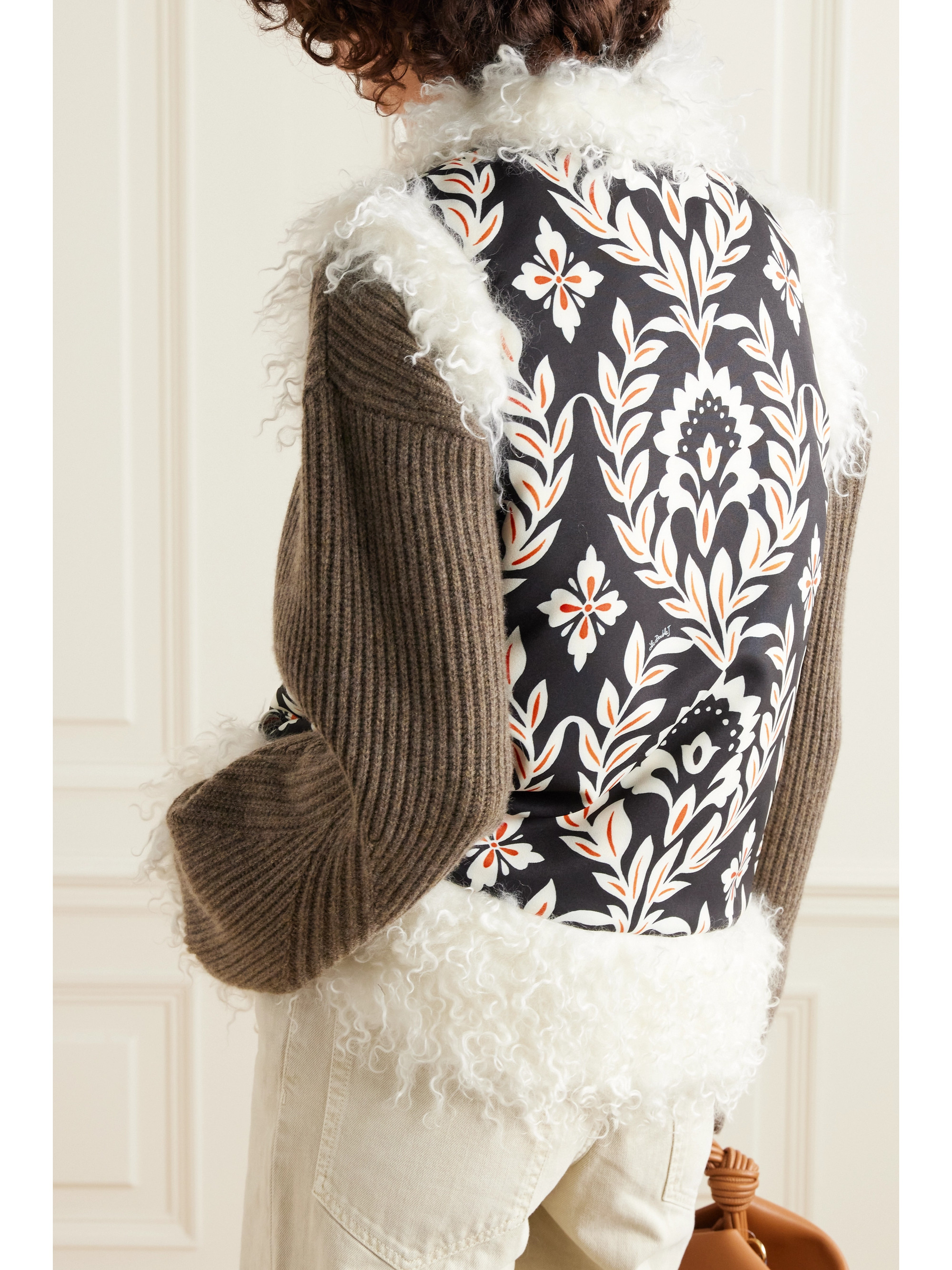 La DoubleJ Folk faux shearling-trimmed padded floral-print crepe vest thumbnail