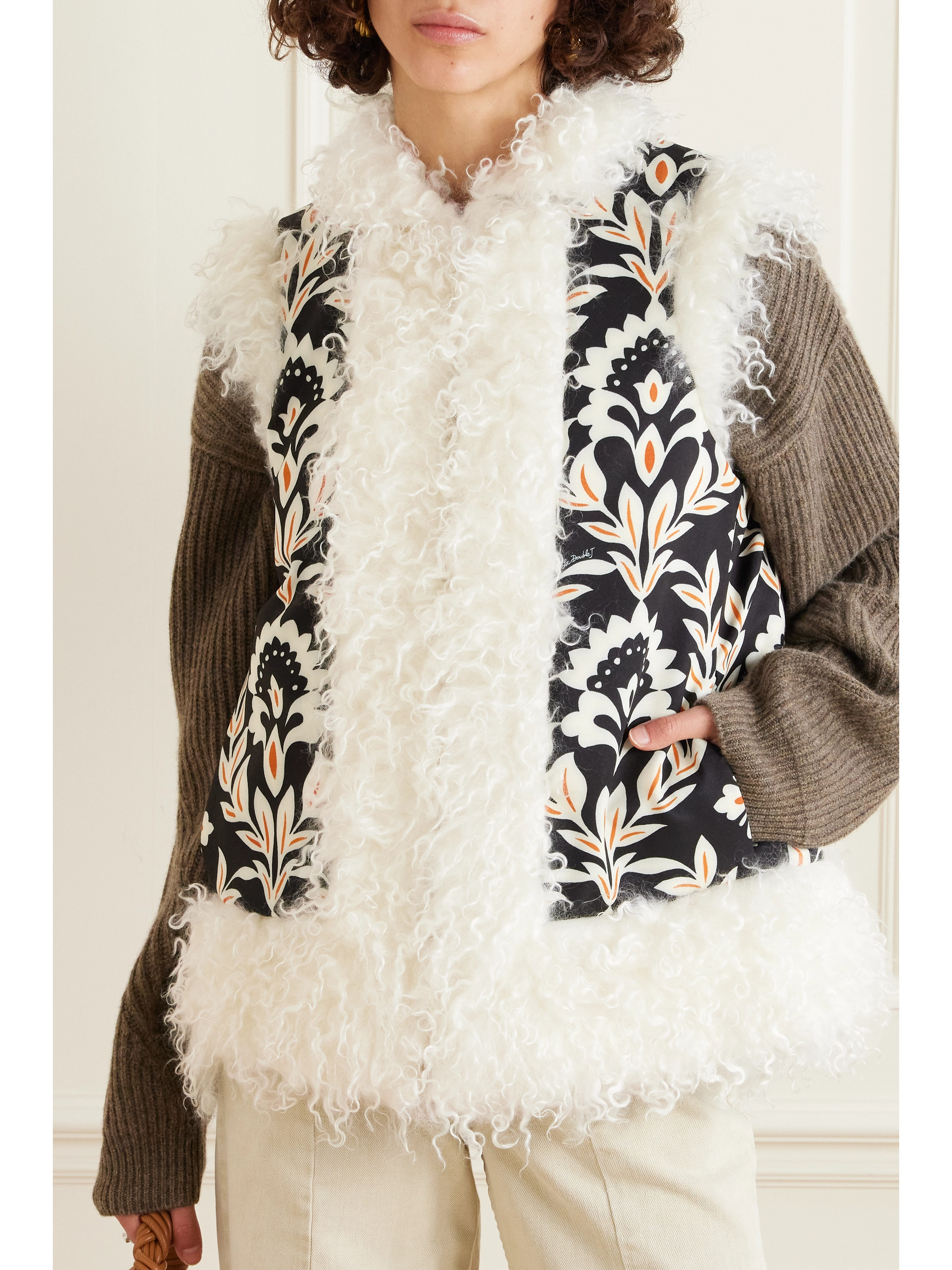 La DoubleJ Folk faux shearling-trimmed padded floral-print crepe vest