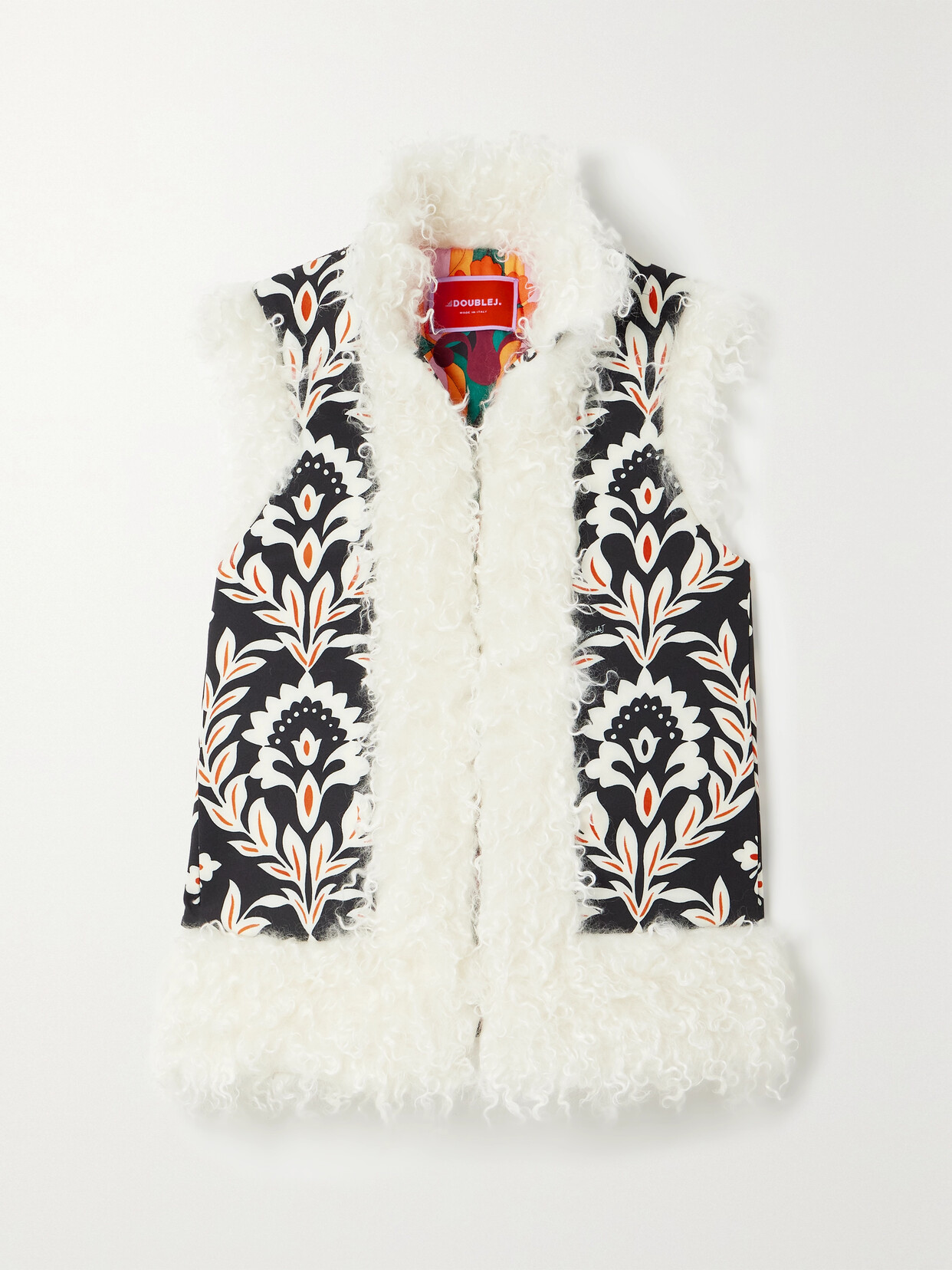 La DoubleJ - Folk Faux Shearling-trimmed Padded Floral-print Crepe Vest - Black