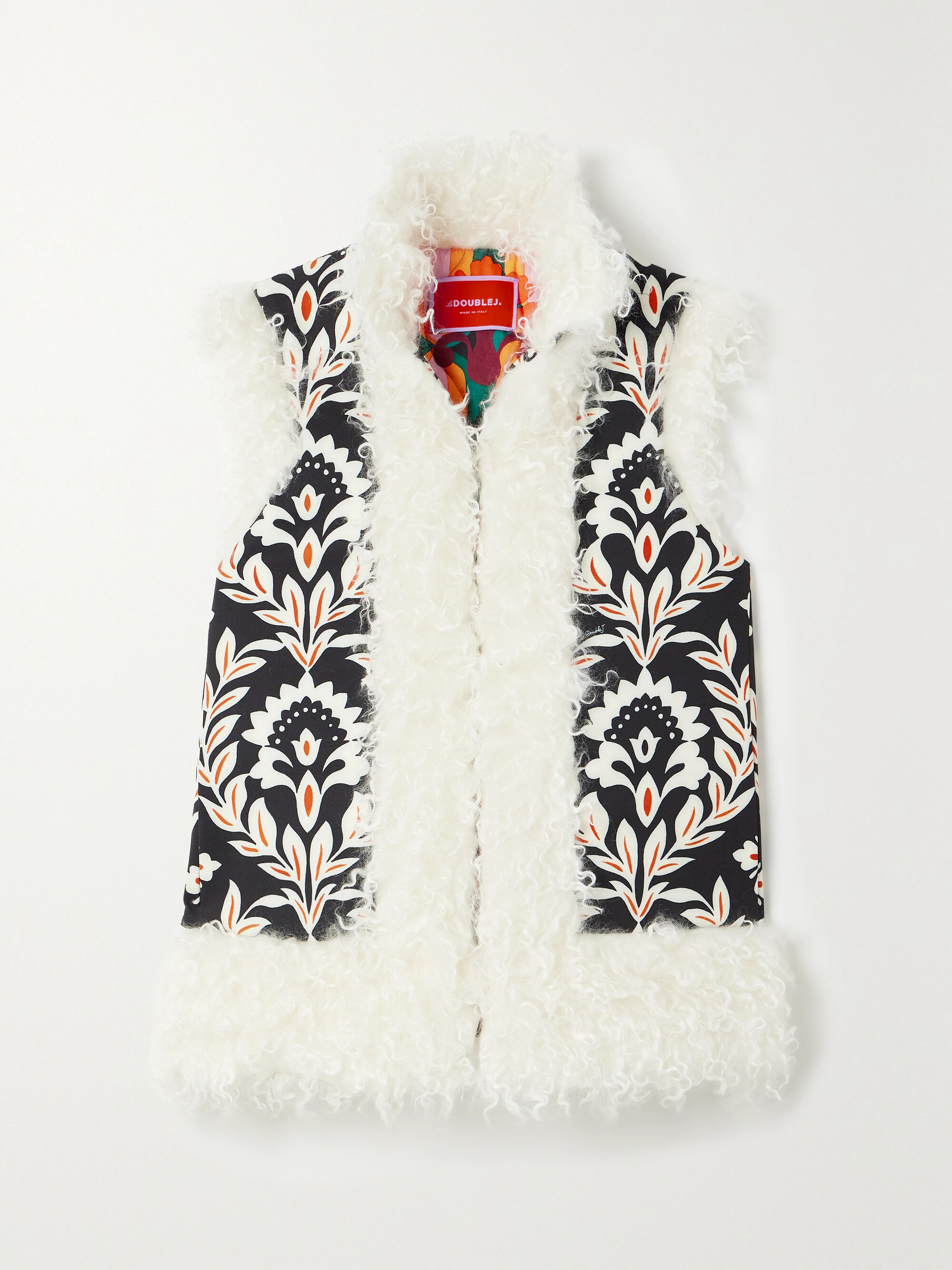 La DoubleJ Folk faux shearling-trimmed padded floral-print crepe vest thumbnail