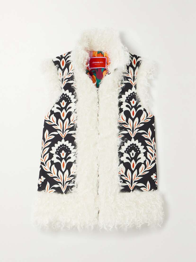 La DoubleJ Folk Faux Shearling-trimmed Padded Floral-print Crepe Vest