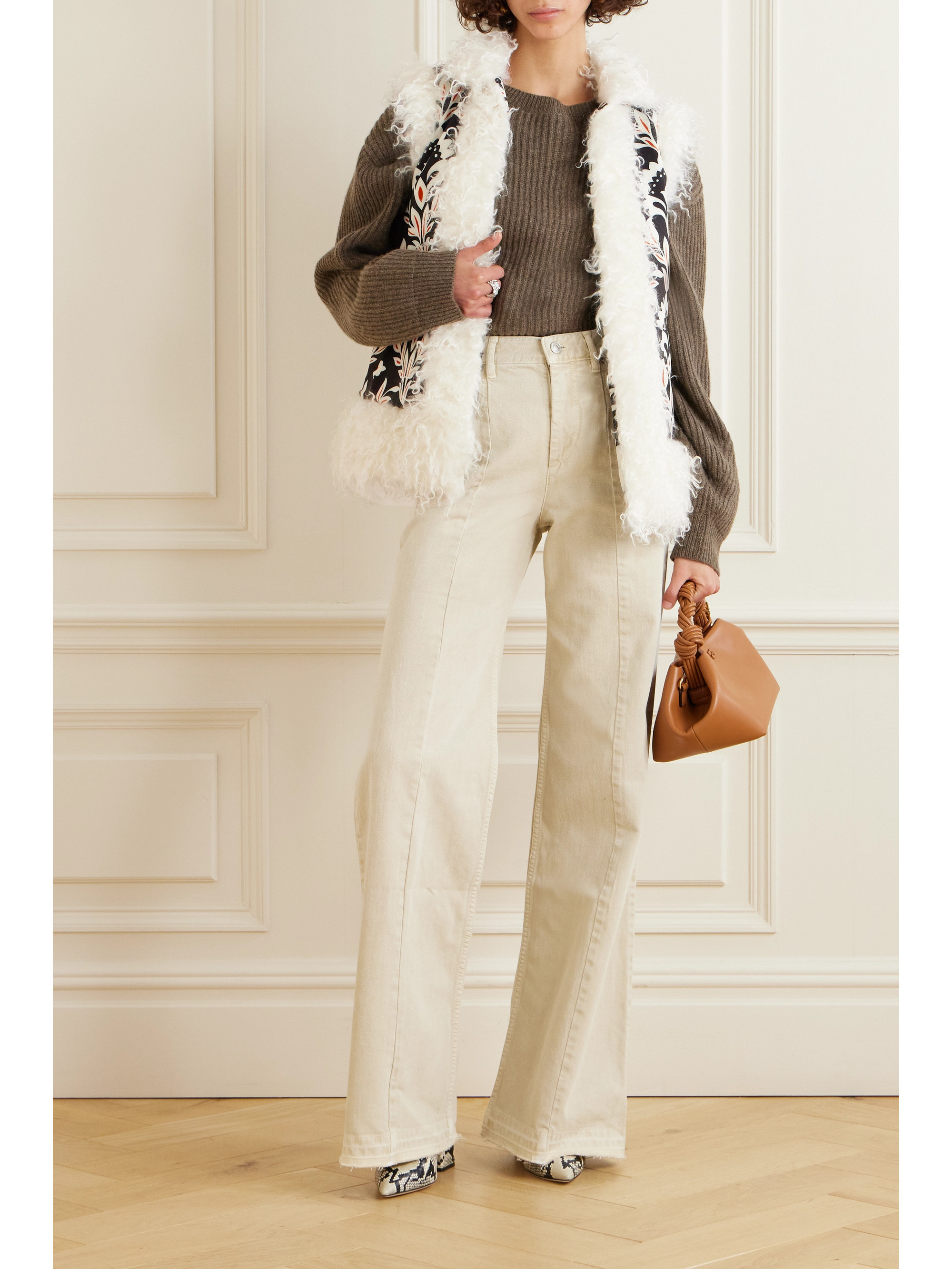 La DoubleJ Folk faux shearling-trimmed padded floral-print crepe vest thumbnail