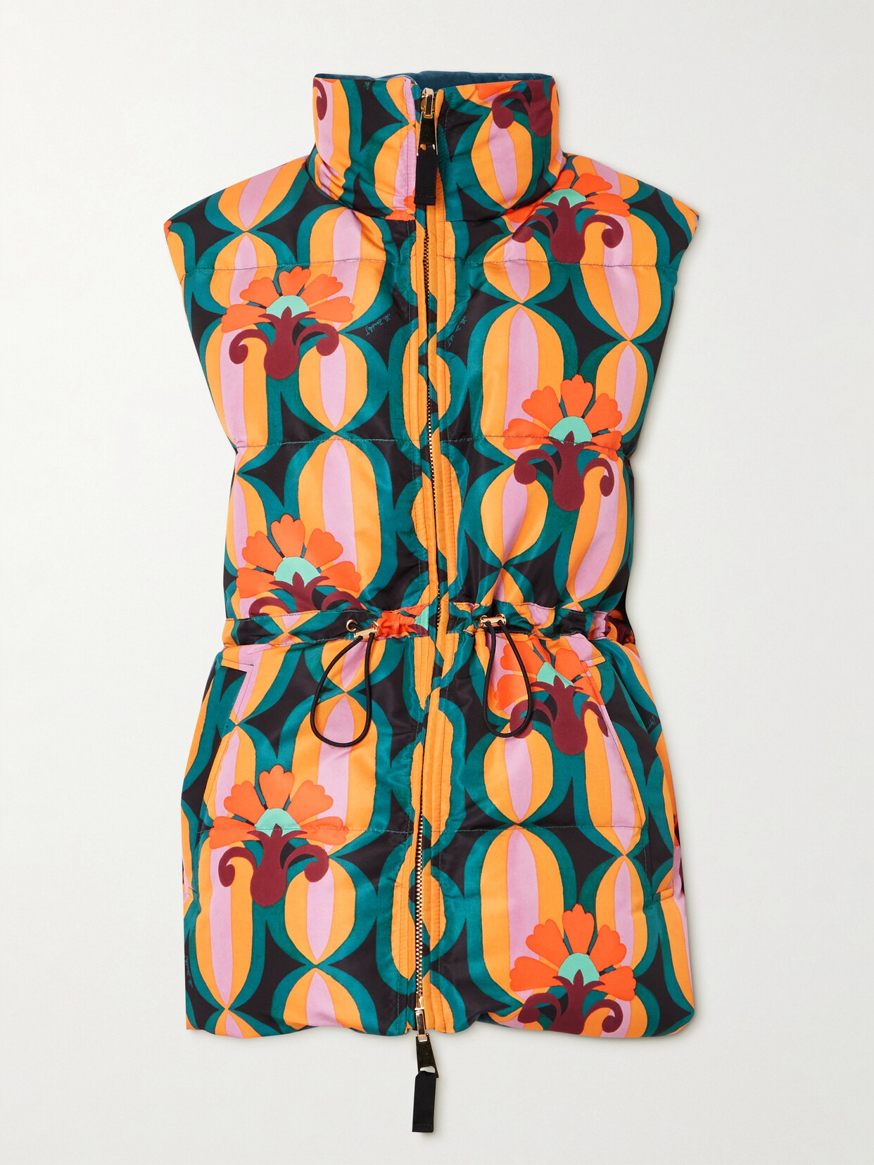 Shop La Doublej Reversible Printed Quilted Shell And Velvet Vest In Orange