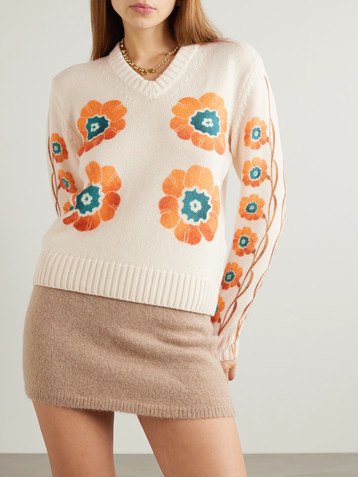 La DoubleJ Daisychain printed wool and cashmere-blend sweater