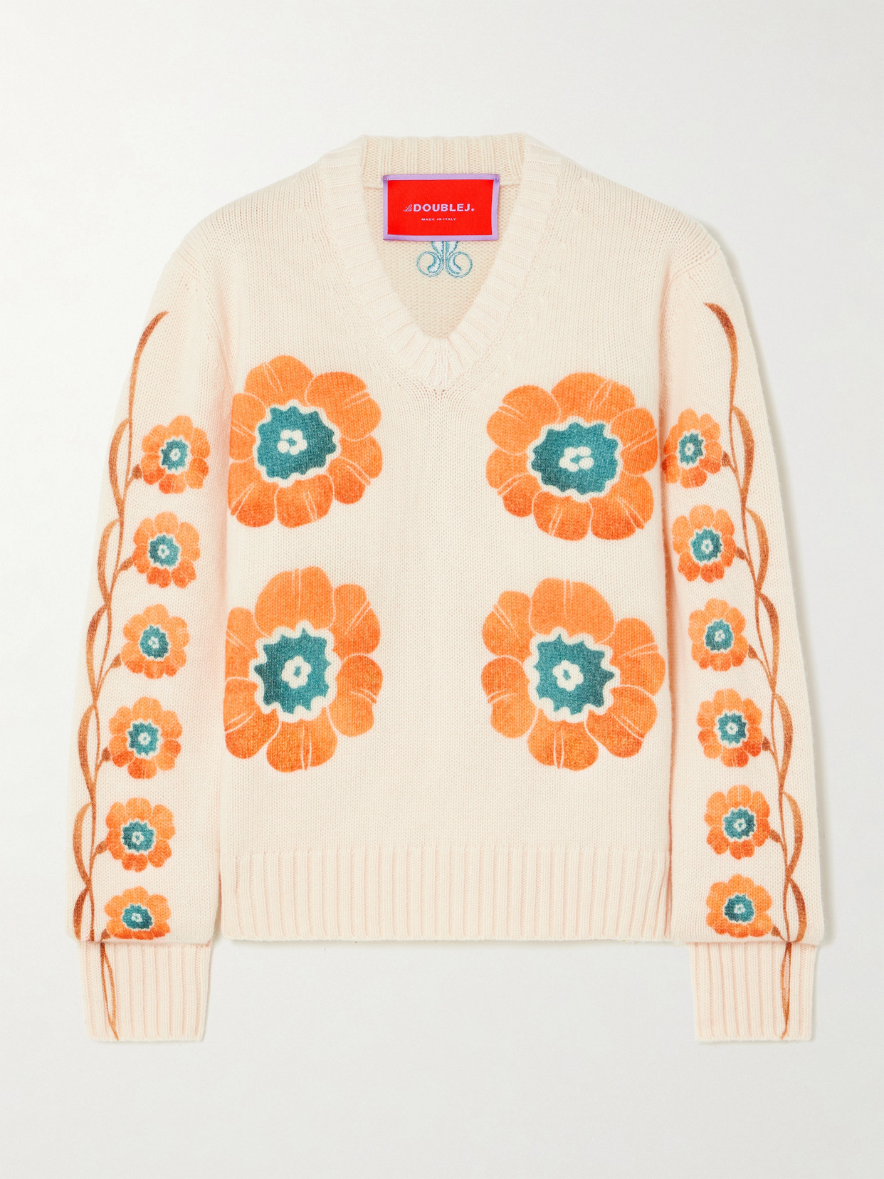 La Doublej Daisychain Printed Wool And Cashmere-blend Jumper In Cream