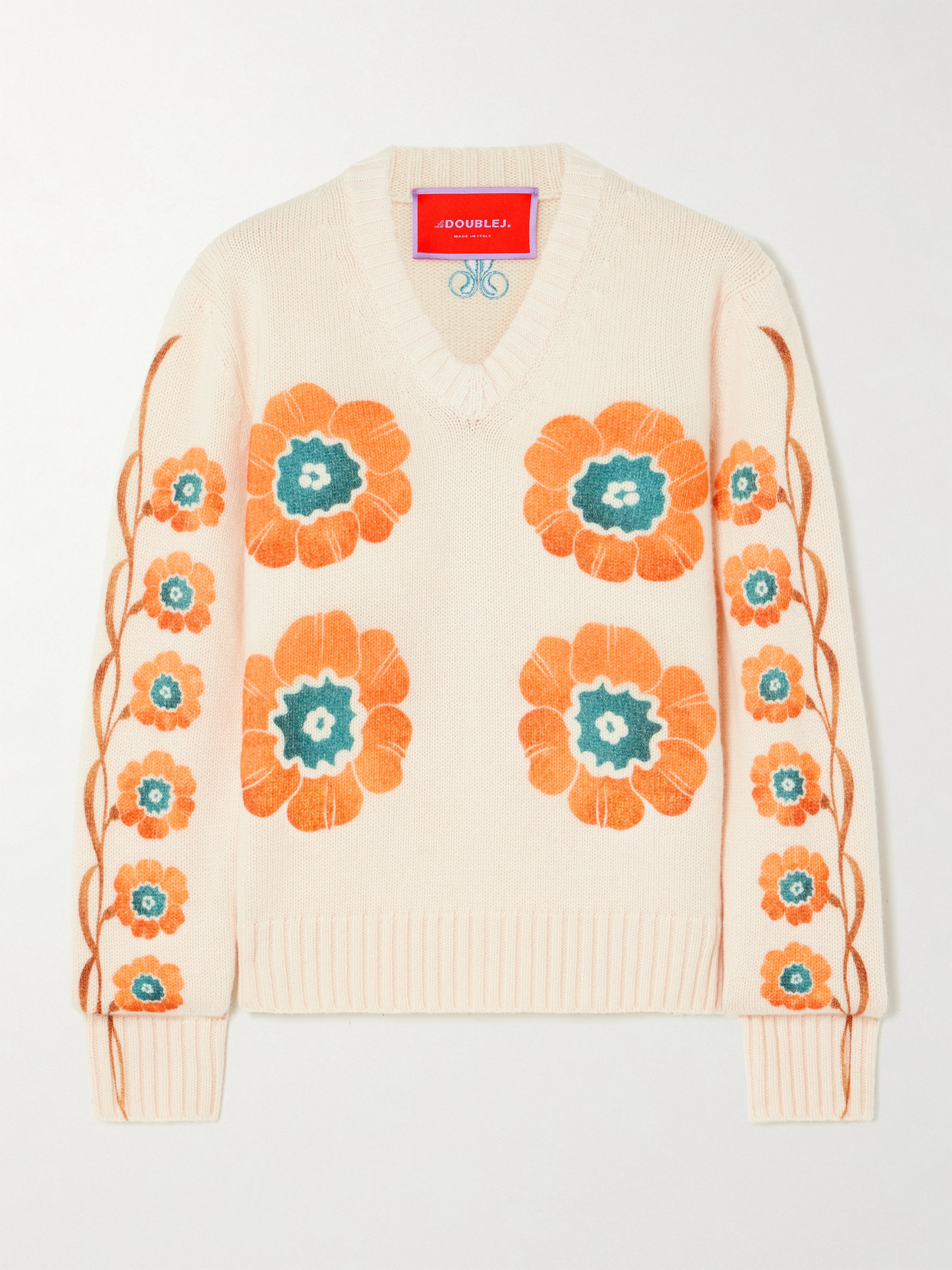 La Doublej Daisychain Printed Wool And Cashmere-blend Sweater In Cream