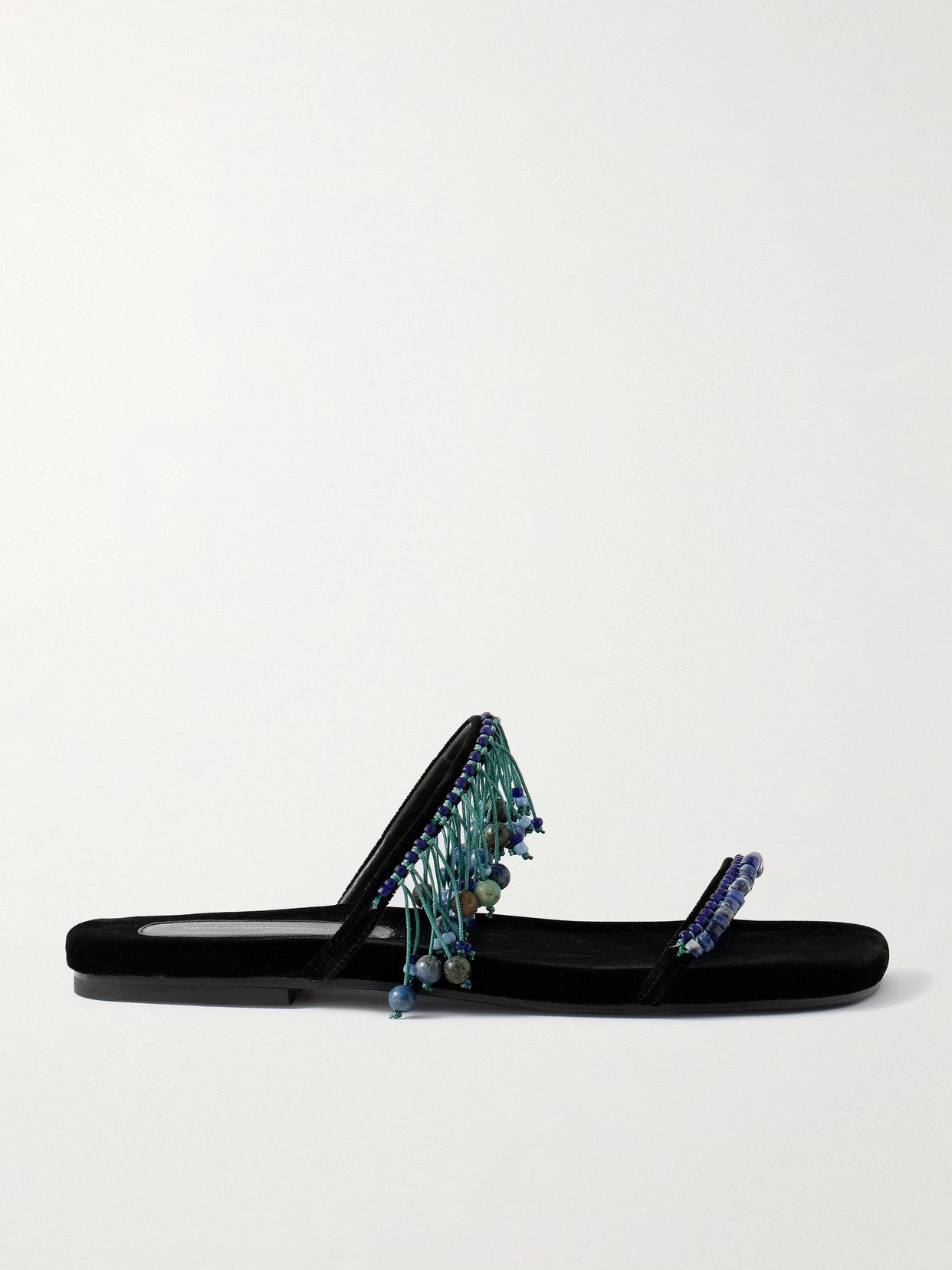 Shop Dries Van Noten Fringed Bead-embellished Velvet Sandals In Black