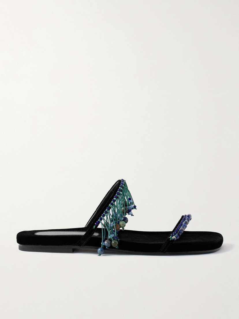 Dries Van Noten Fringed Bead-embellished Velvet Sandals