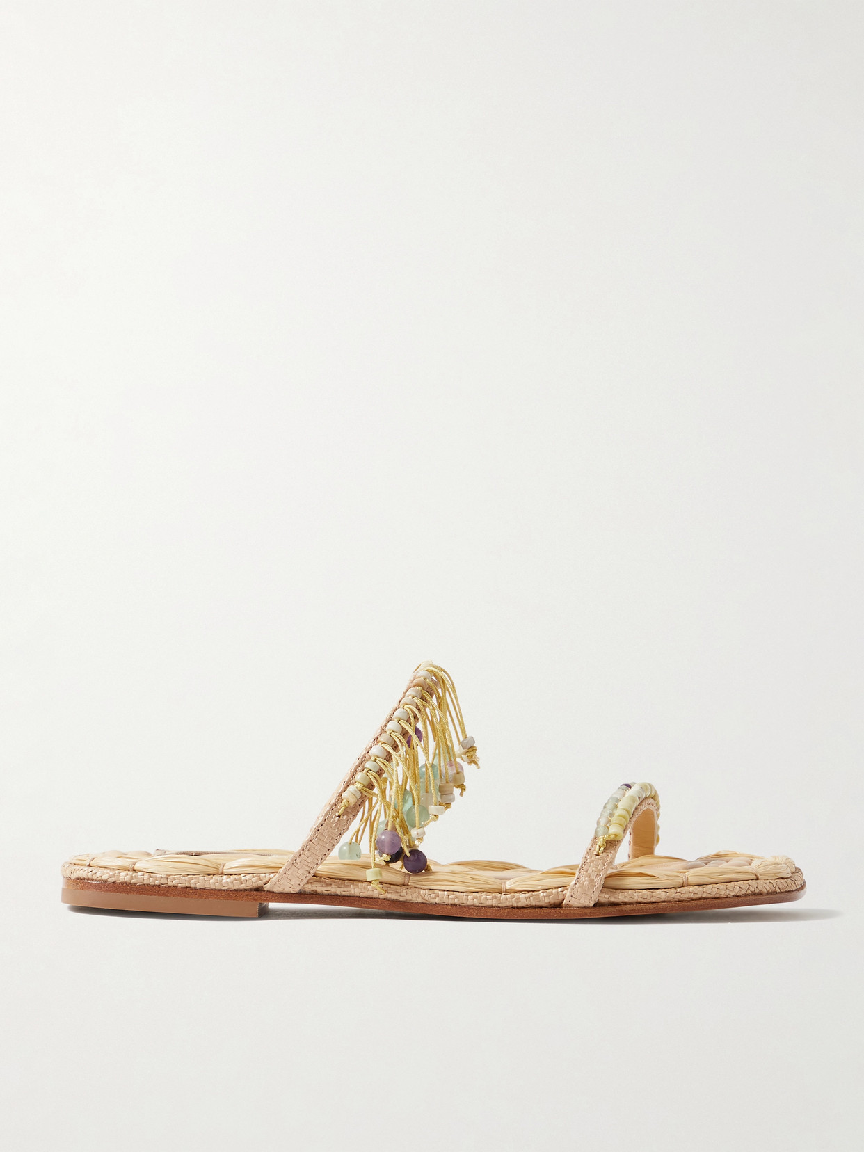 Shop Dries Van Noten Fringed Bead-embellished Raffia Sandals In Neutrals