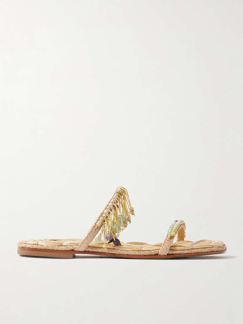 Dries Van Noten Fringed Bead-embellished Raffia Sandals