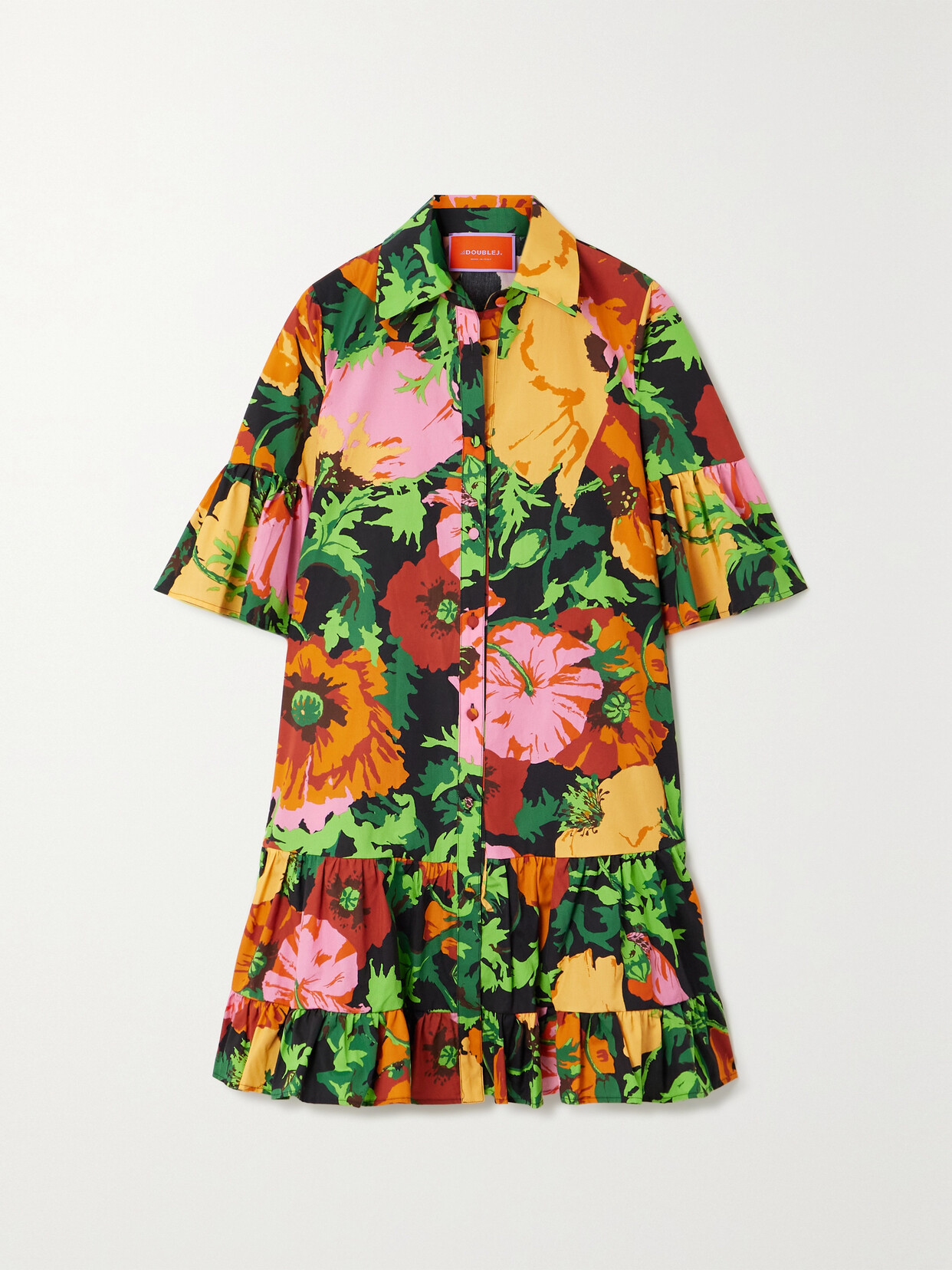 Shop La Doublej Choux Floral-print Cotton-poplin Mini Shirt Dress In Multi