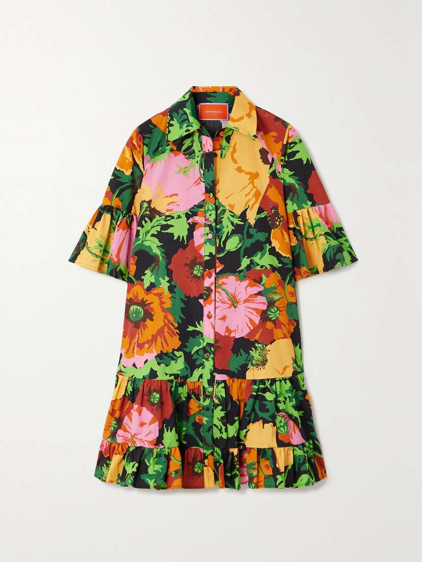 La DoubleJ Choux Floral-print Cotton-poplin Mini Shirt Dress