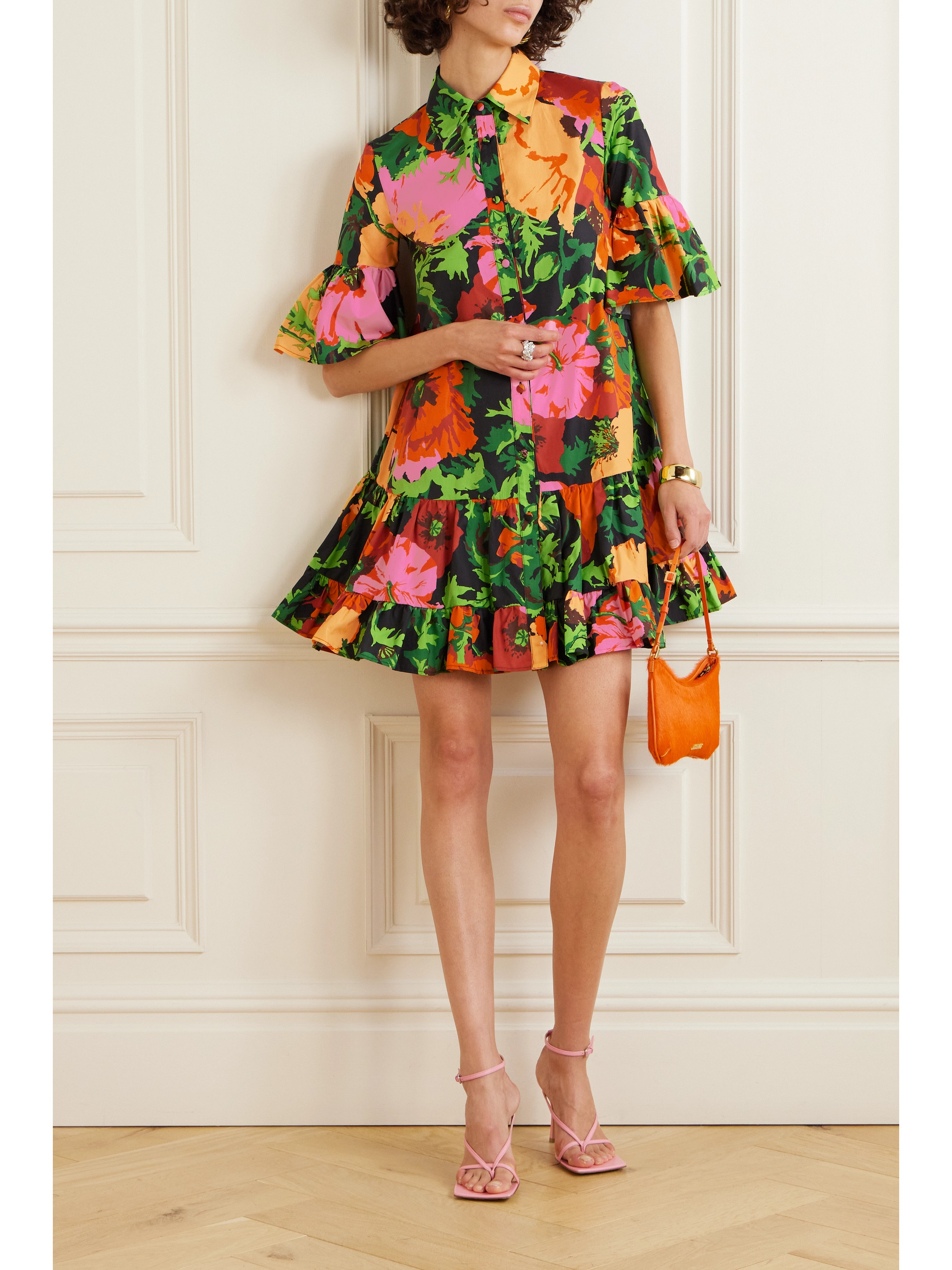 La DoubleJ Choux floral-print cotton-poplin mini shirt dress