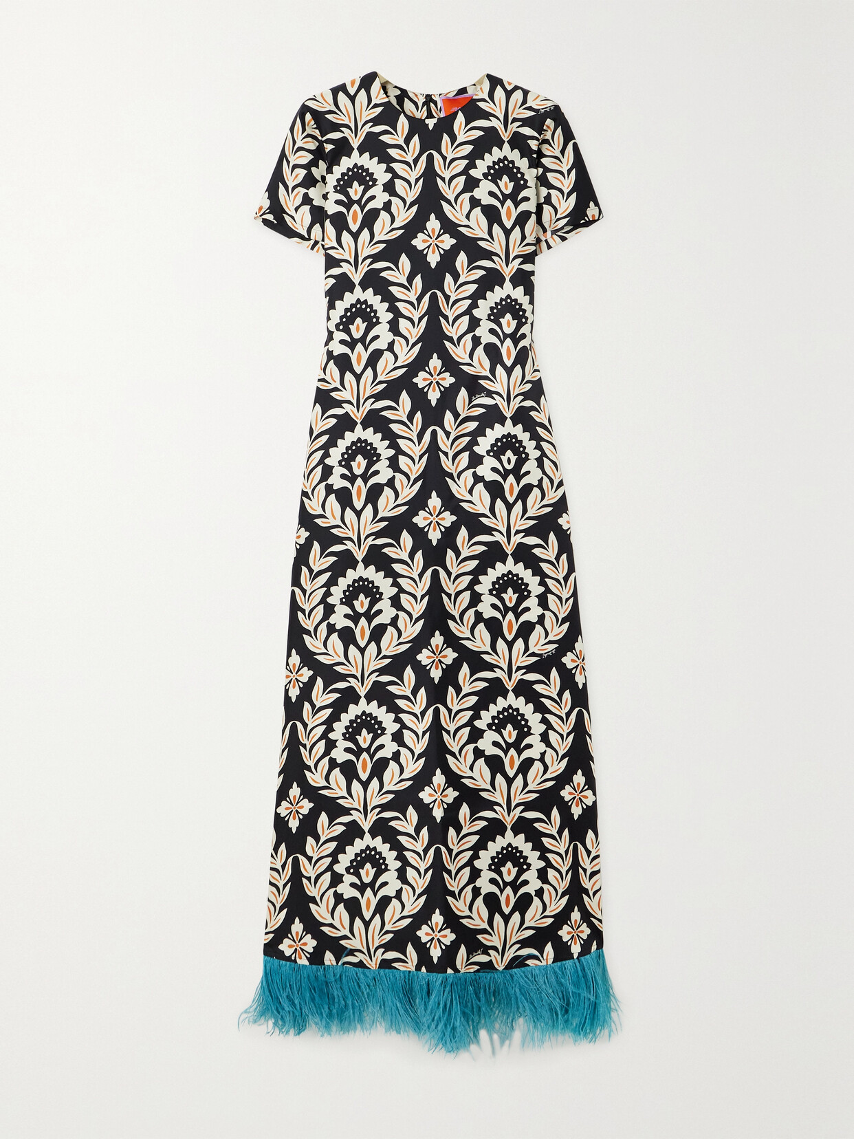 La Doublej Short-sleeve Swing Dress With Feathers In Black