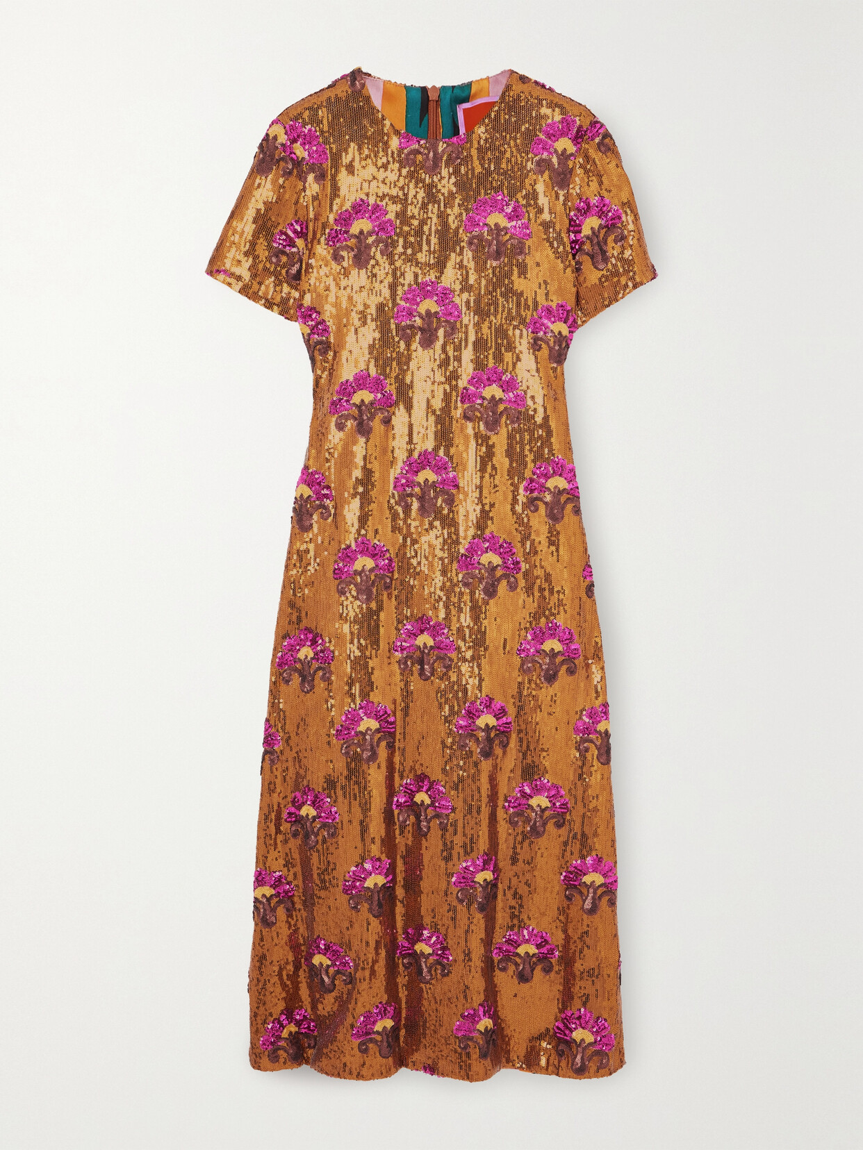 La DoubleJ Swing Sequined Silk Midi Dress - Gold