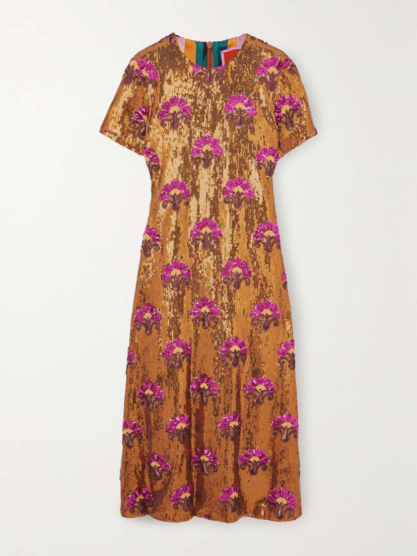 La DoubleJ Swing Sequined Silk Midi Dress - xx large