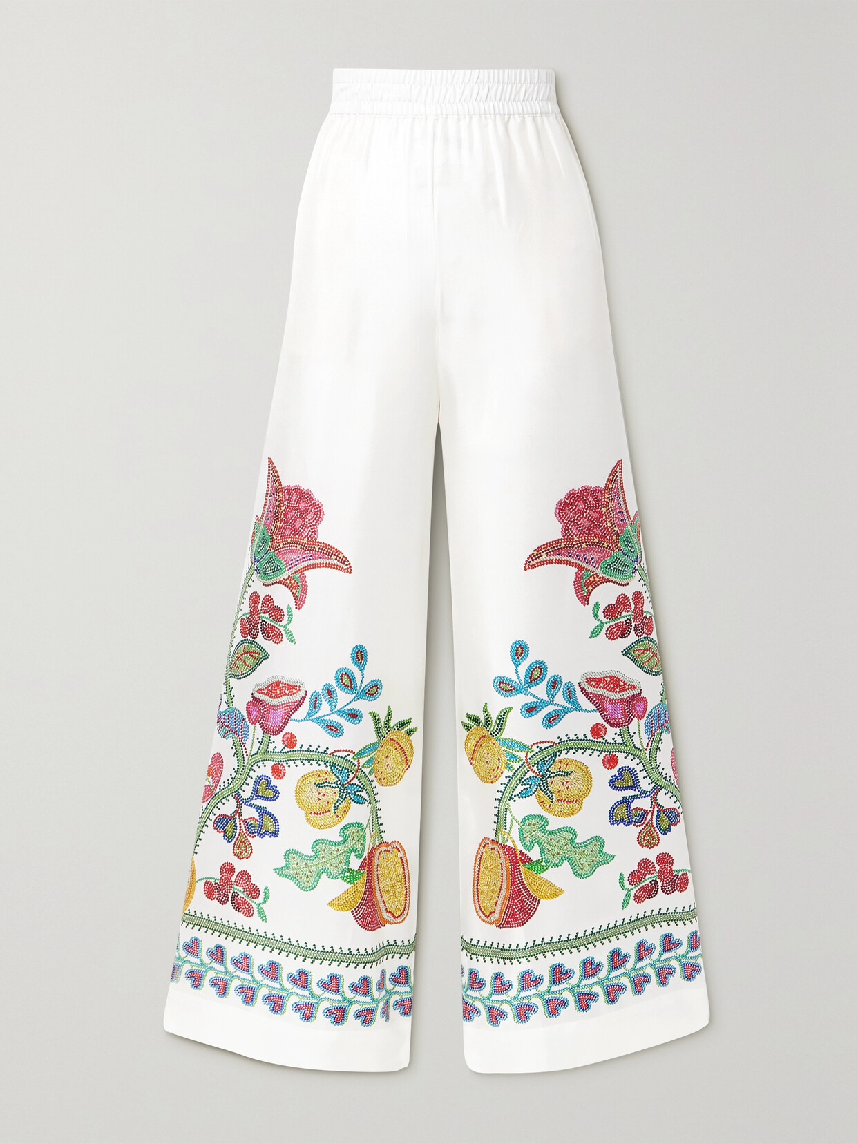 Shop La Doublej Icon Printed Silk-twill Wide-leg Pants In White