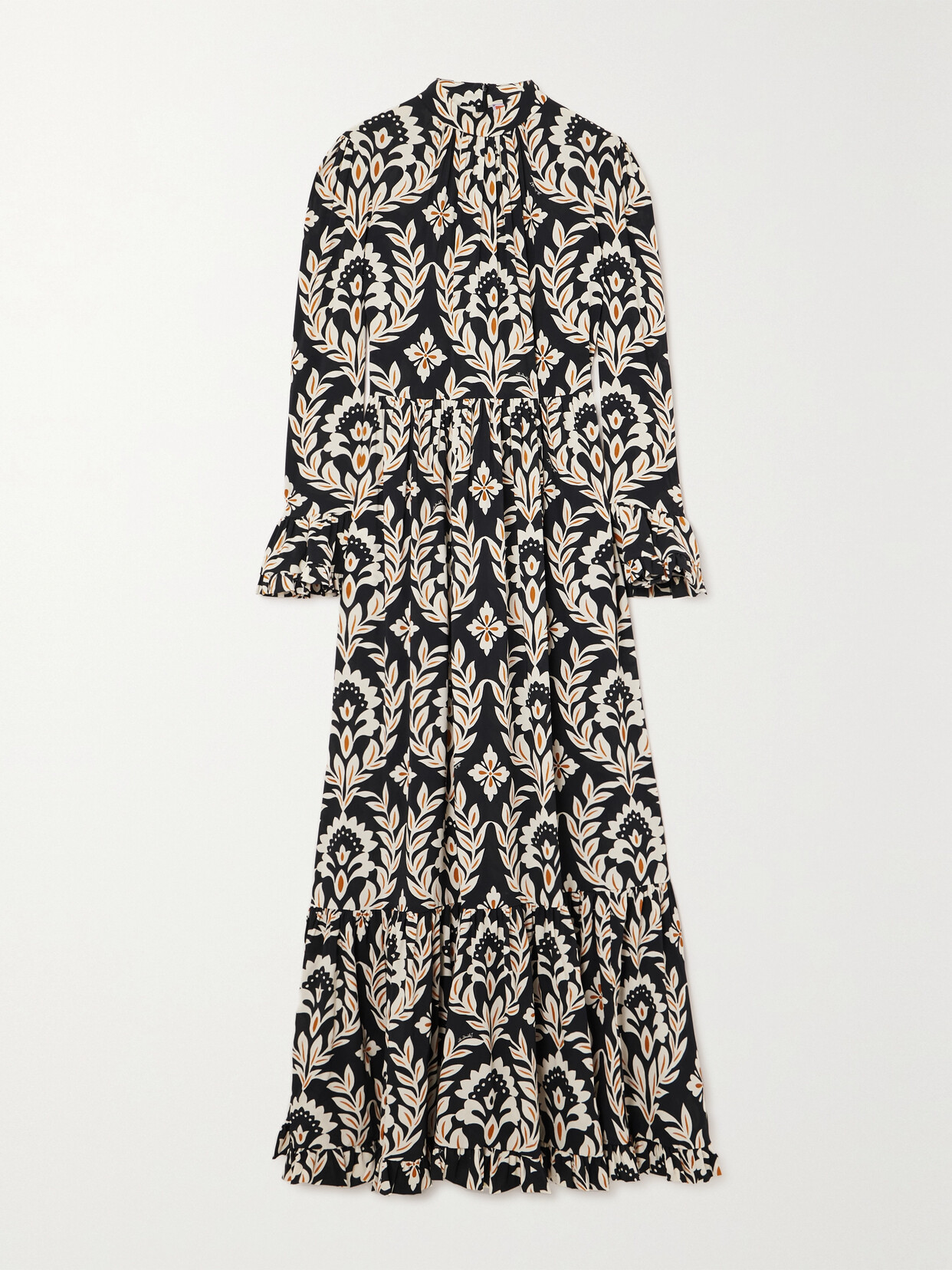 La DoubleJ - Visconti Tiered Printed Crepe Maxi Dress - Black