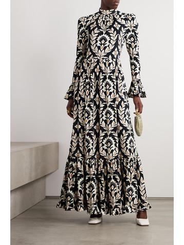 La DoubleJ Visconti tiered printed crepe maxi dress