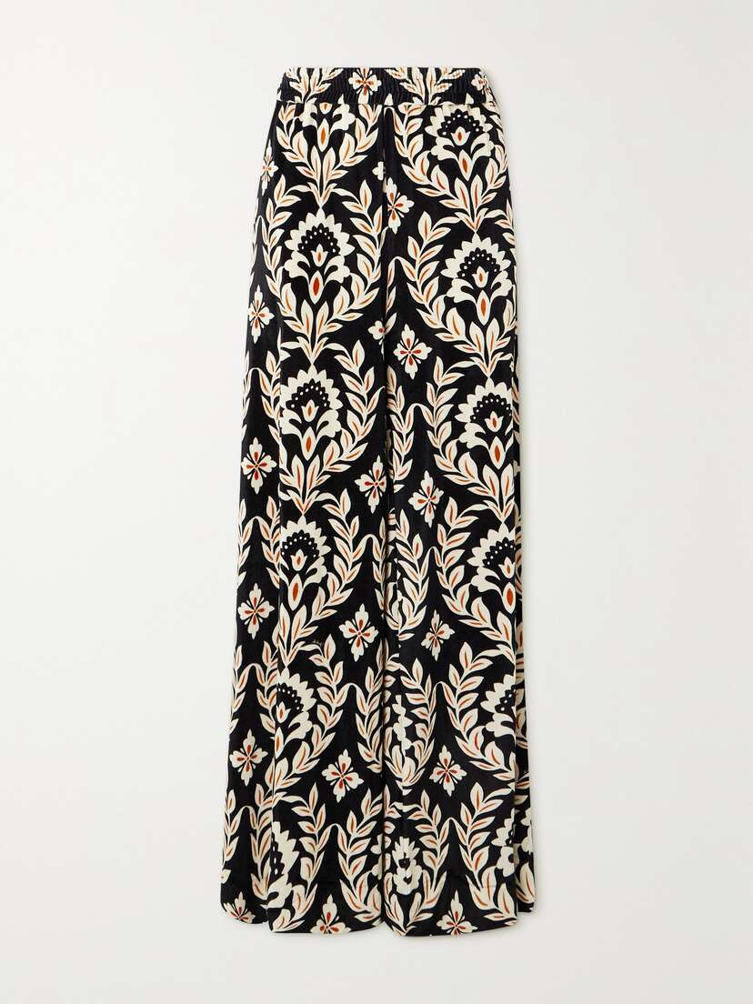 La DoubleJ Printed Stretch-velvet Wide-leg Pants