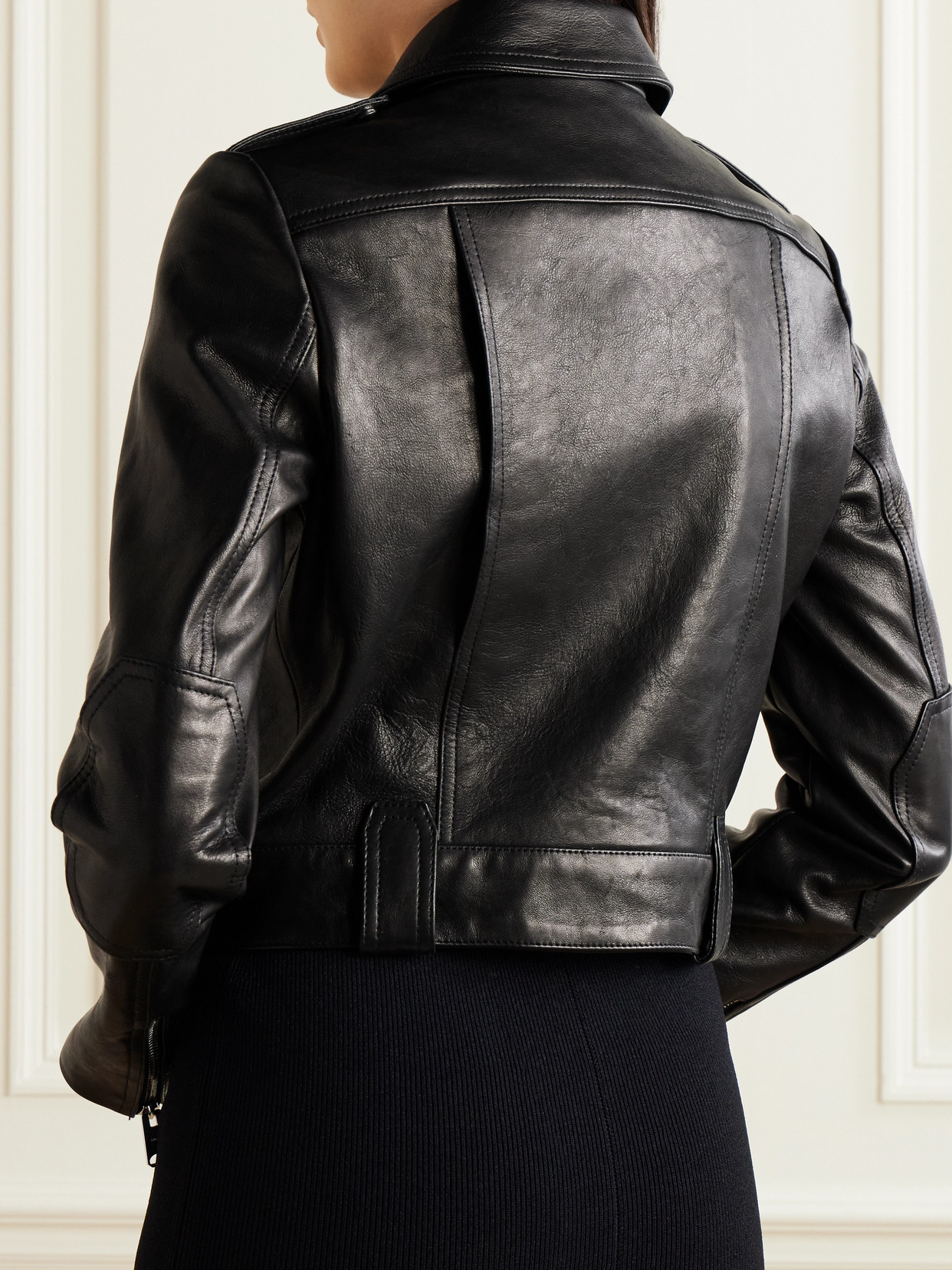 Shop Khaite Cordelia Cropped Leather Jacket In Black