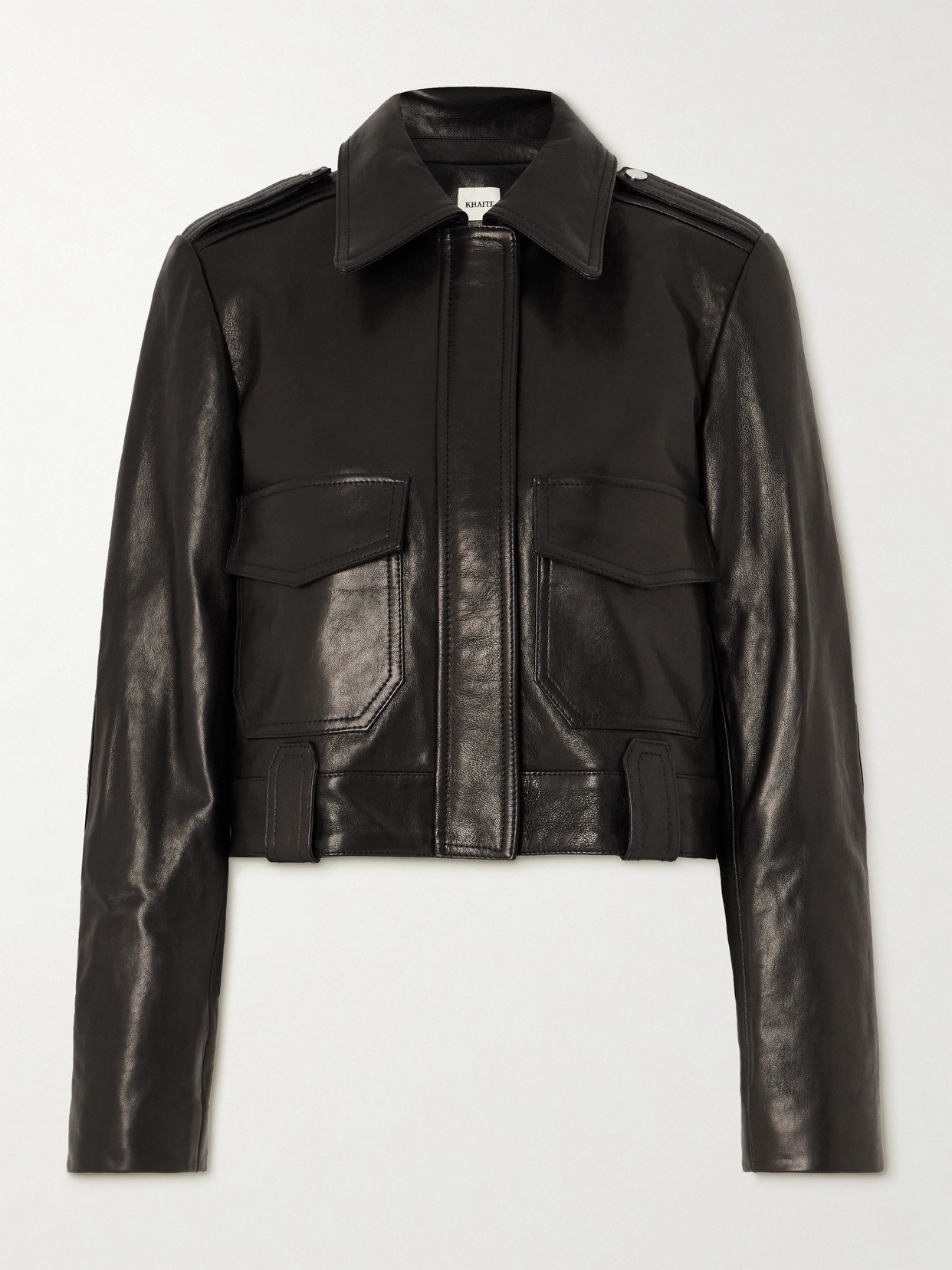 Shop Khaite Cordelia Cropped Leather Jacket In Black