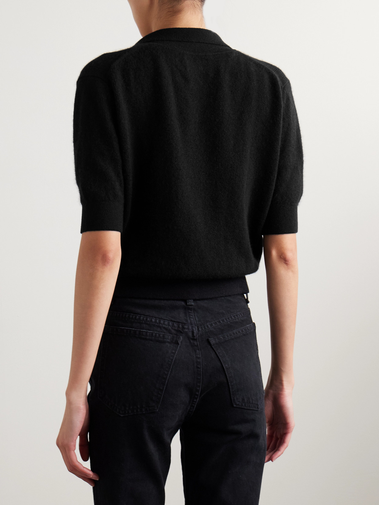 Shop Khaite Shrunken Jo Cashmere-blend Polo Shirt In Black