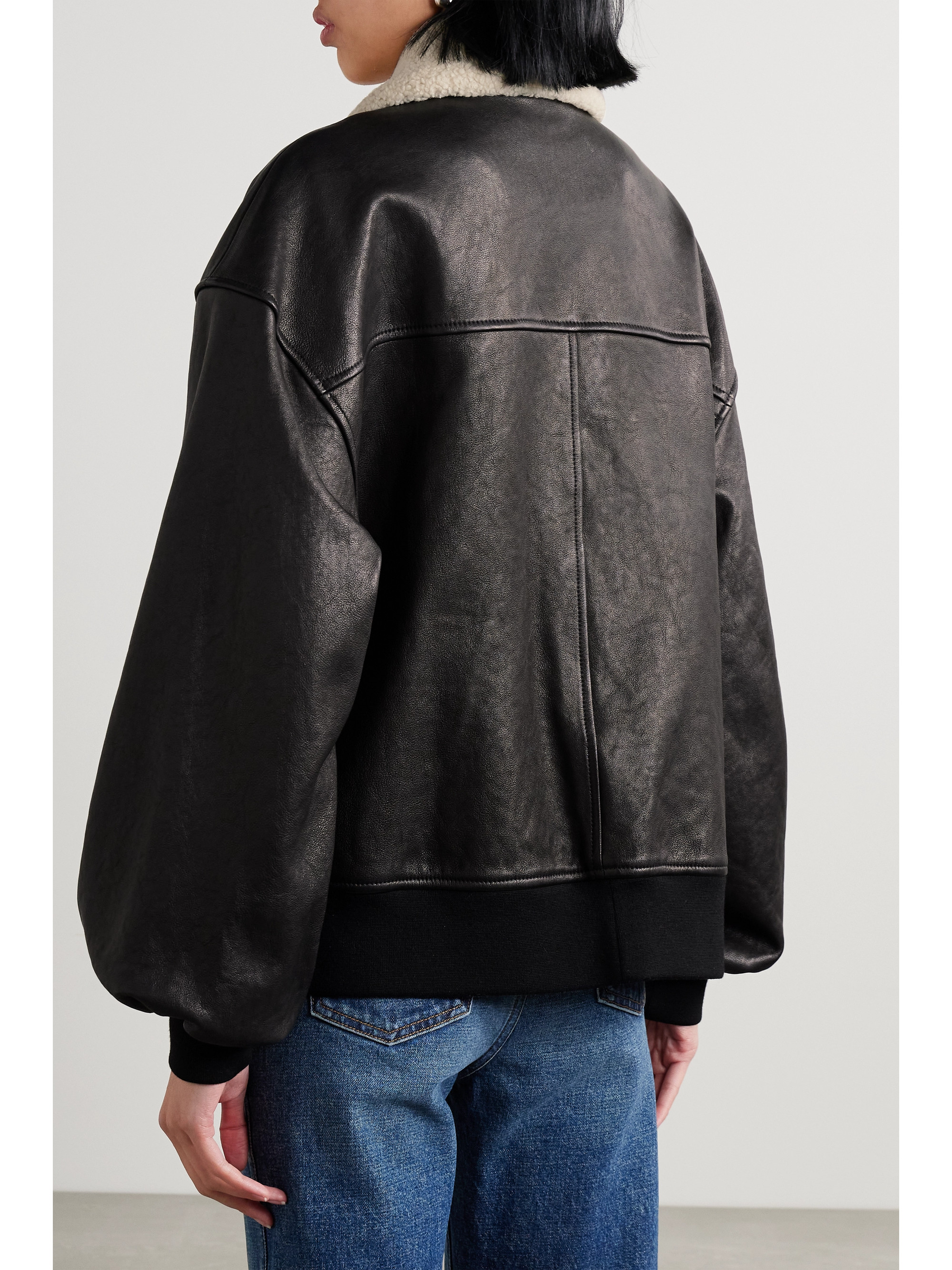 KHAITE Shellar shearling-trimmed leather jacket thumbnail
