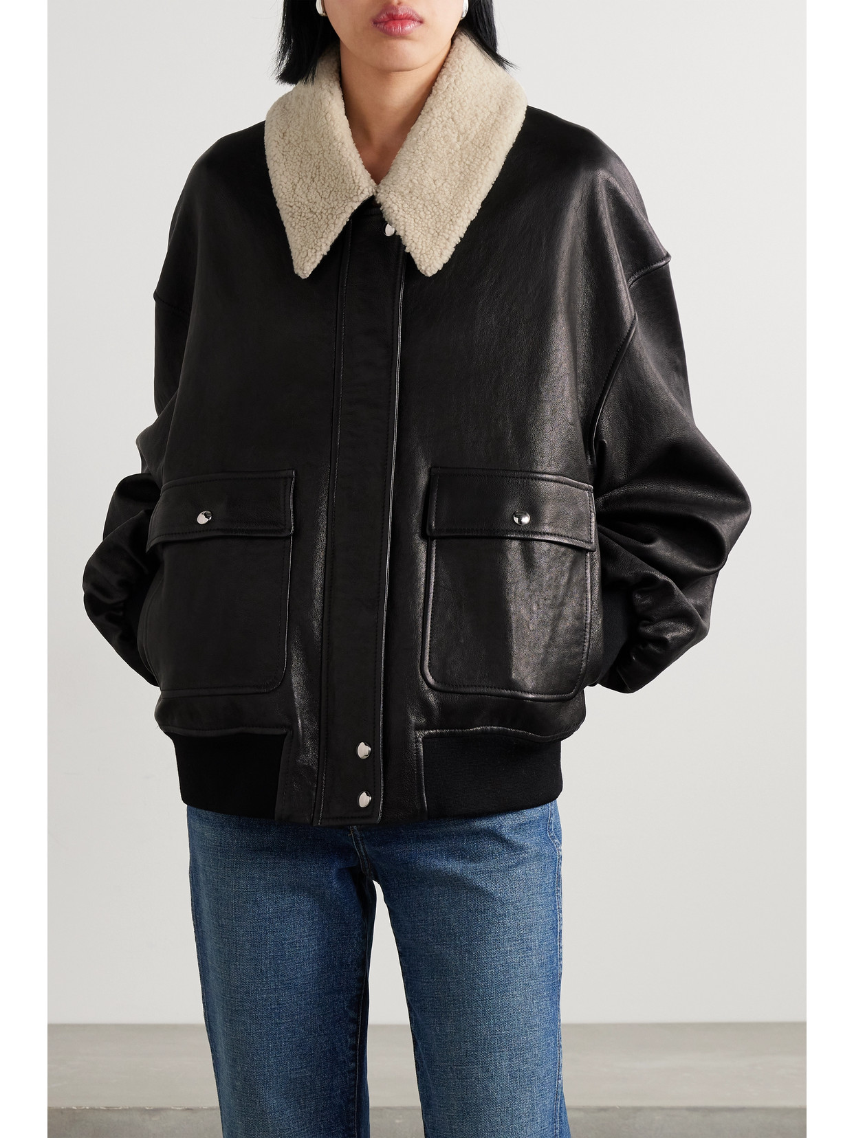 Shop Khaite Shellar Shearling-trimmed Leather Jacket In Black