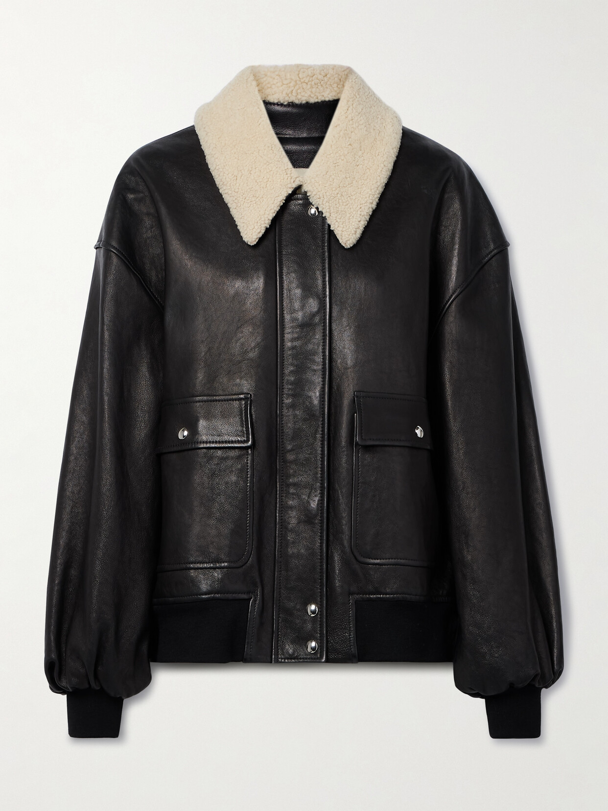 Khaite Shellar Shearling-trimmed Leather Jacket In Black