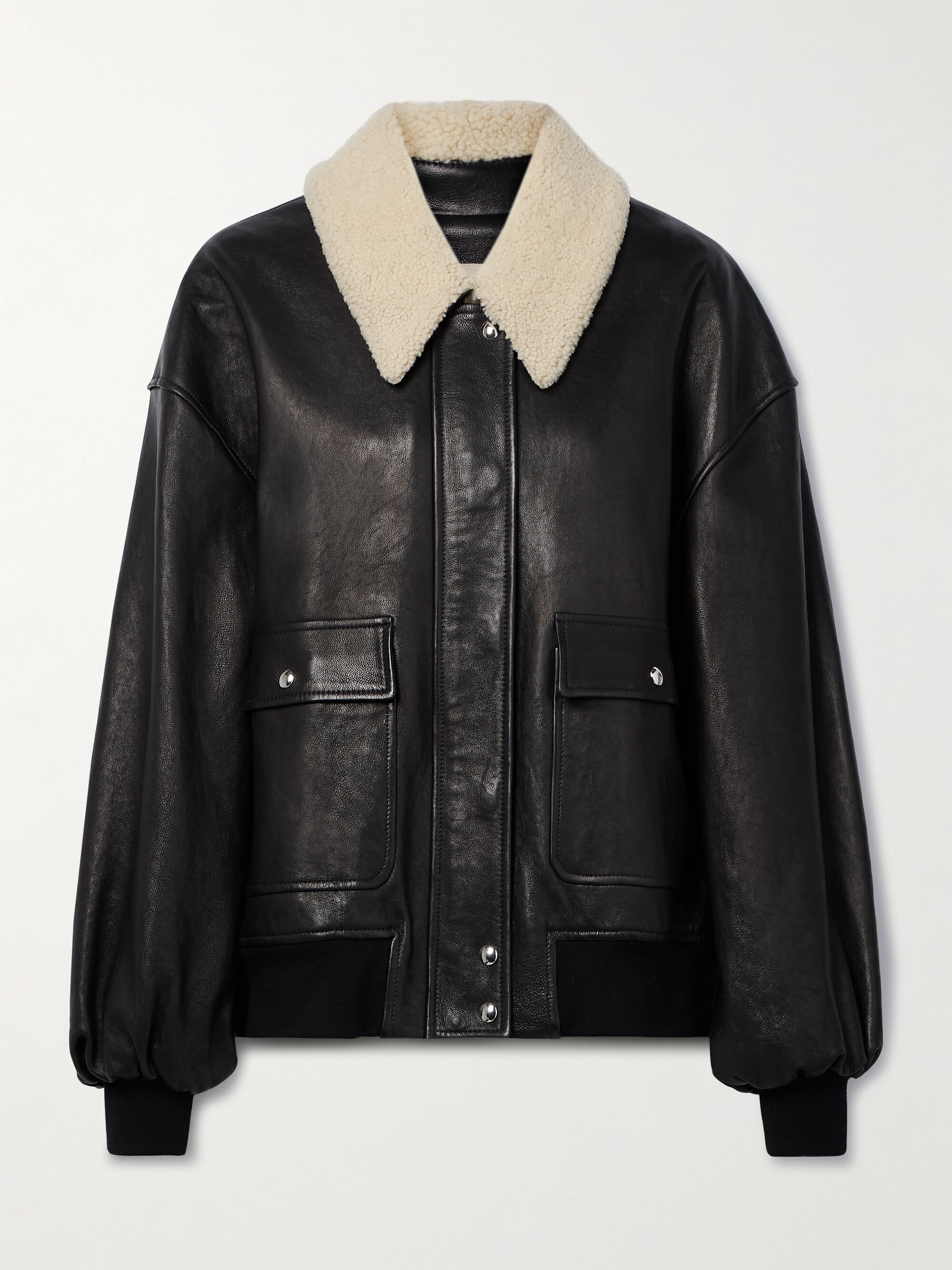 KHAITE Shellar shearling-trimmed leather jacket thumbnail
